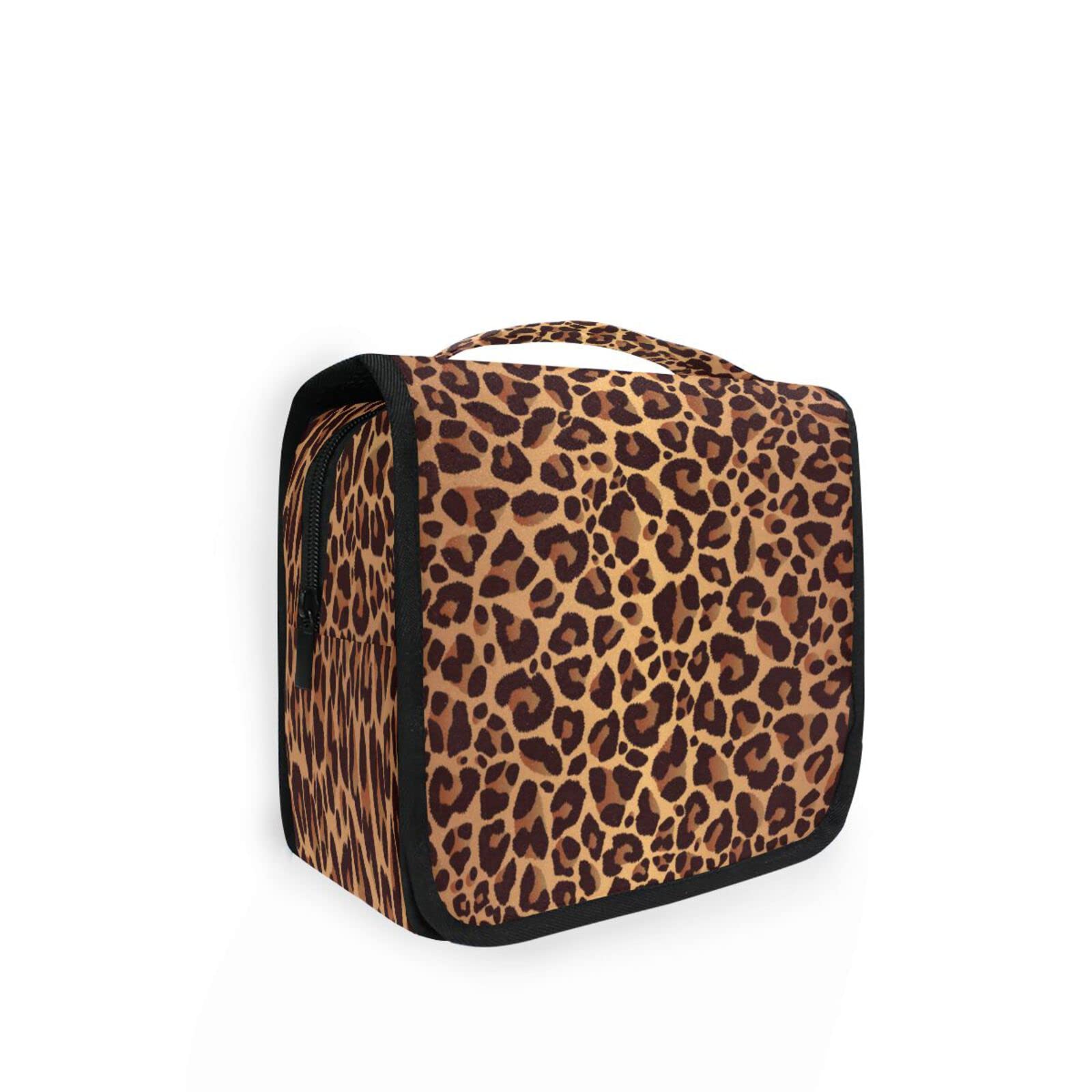 Leopard Print Travel Toiletry Bag - Waterproof Cosmetic Organizer with Hook for Women & Men | Perfect for Gym, Camping, Trips & Daily Use