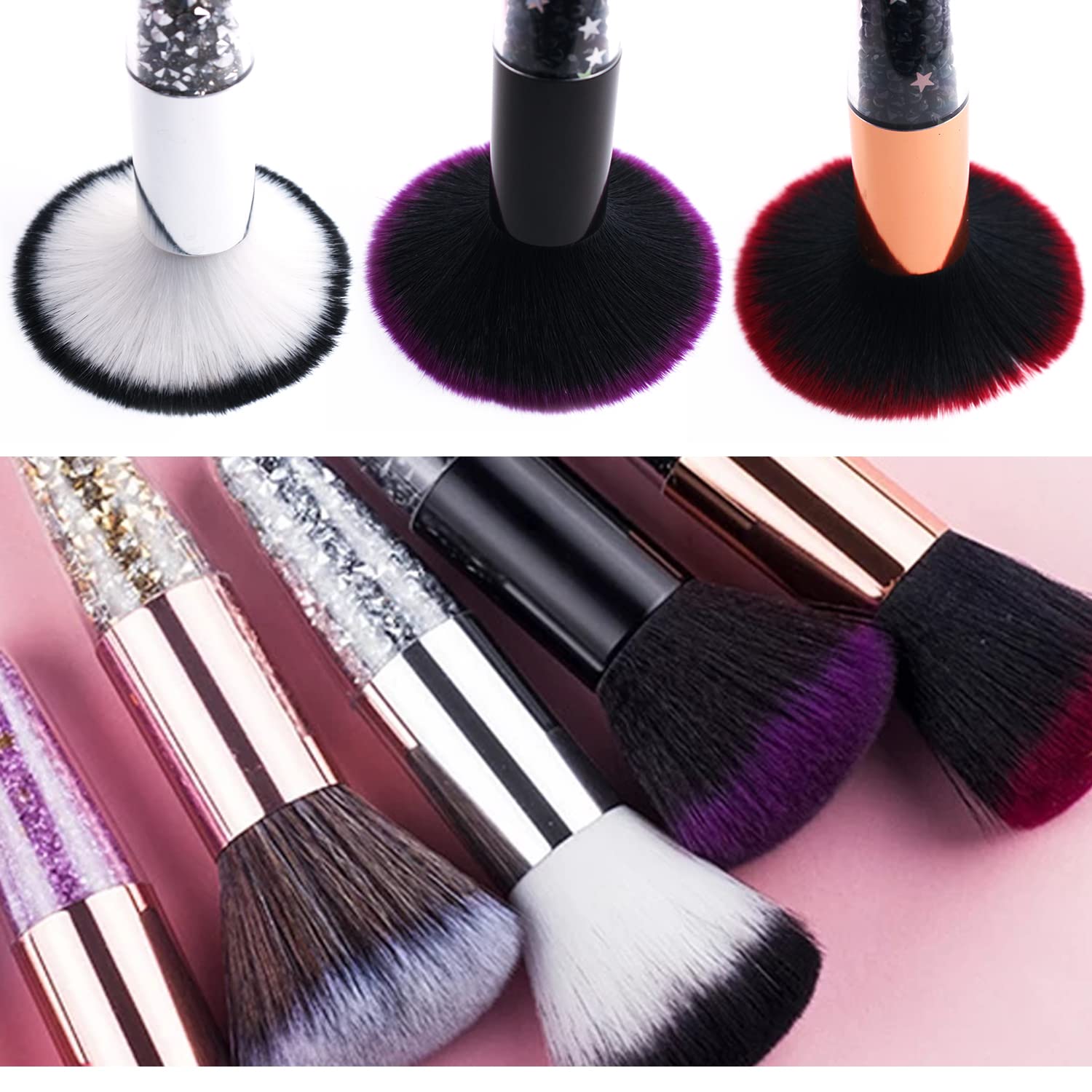 3Pcs Soft Nail Dust Brush Set - Acrylic Nail Art Powder Brush, Fluffy Blush Brush & Nail Duster for Professional Manicure, Cleaning Nail Tools - Perfect for Salon, Home Nail Care & DIY Nail Art