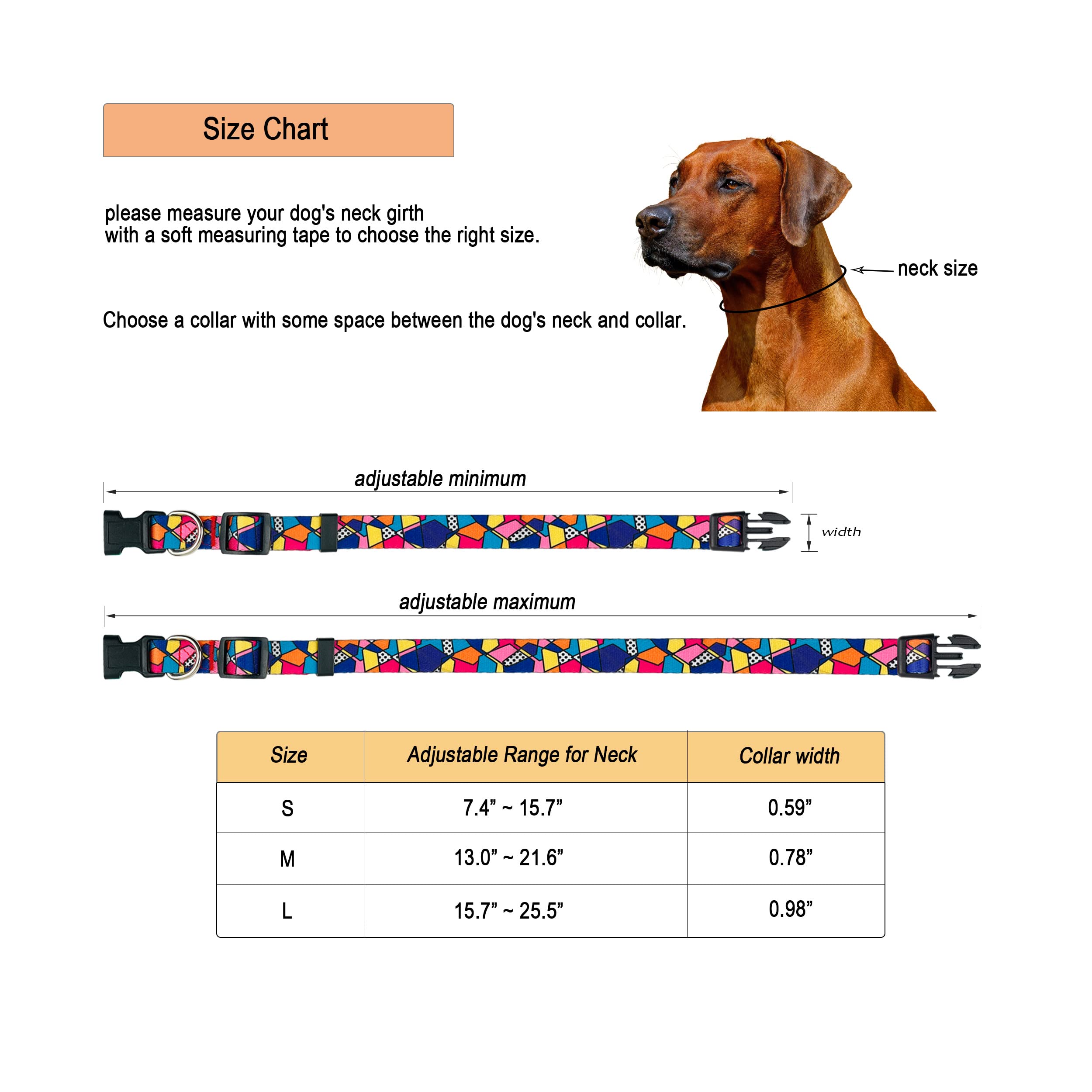 Adjustable Nylon Dog Collar with Safety Buckle - Small, Medium & Large Sizes for Puppies & Adult Dogs - Stylish Flower Pattern for Boys & Girls - Perfect for Walks, Training & Everyday Use