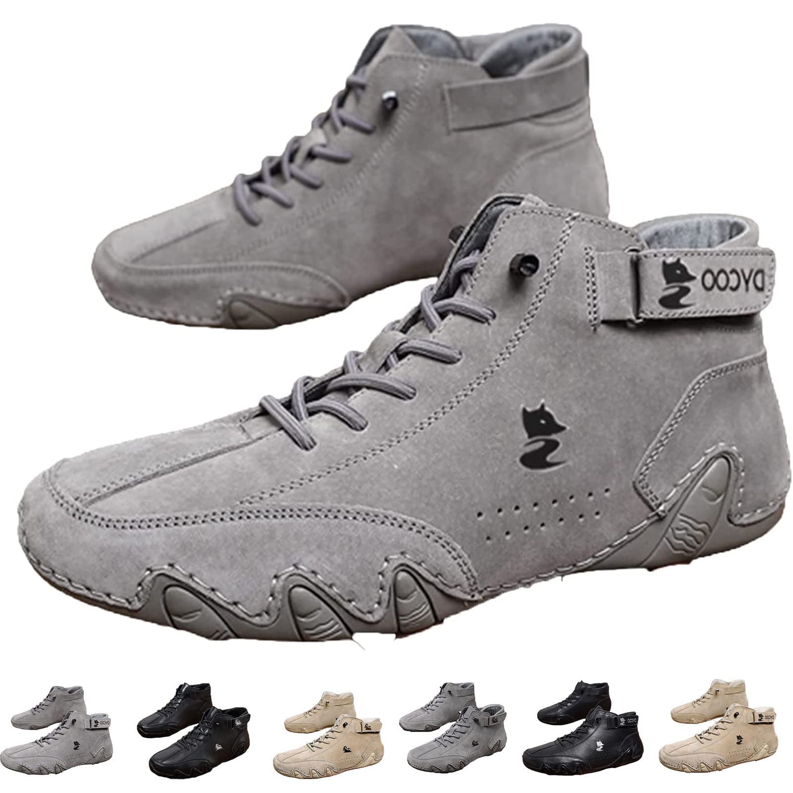 Italian Handmade Suede Velcro High Boots for Men - Non-Slip Breathable Chukka Leather Casual Sneakers | Perfect Father's Day Gift & Everyday Wear