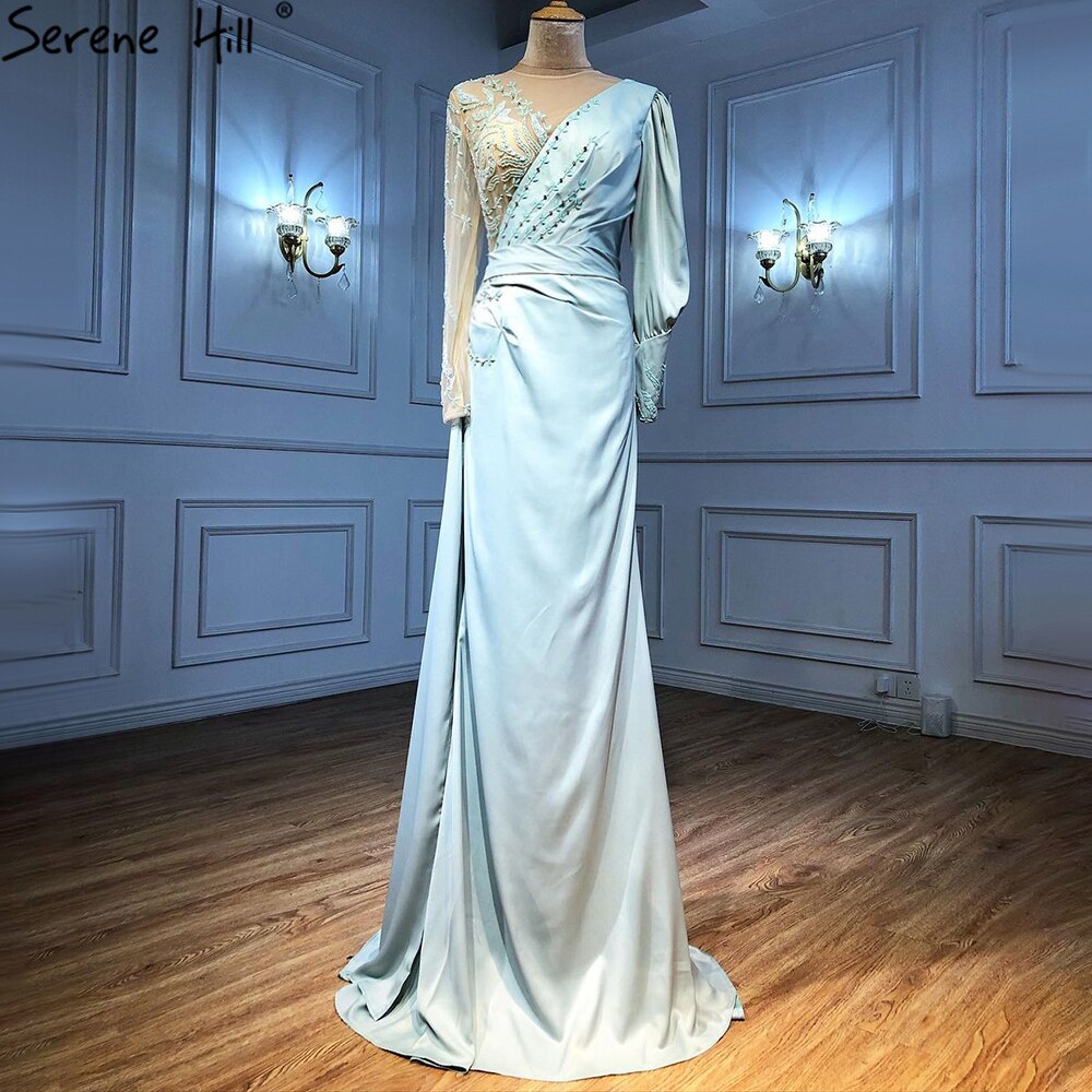Elegant Beaded Mermaid Evening Gown - Serene Hill Mint Satin Dress for Women 2025 | Sexy Formal Gown for Prom, Party & Special Occasions