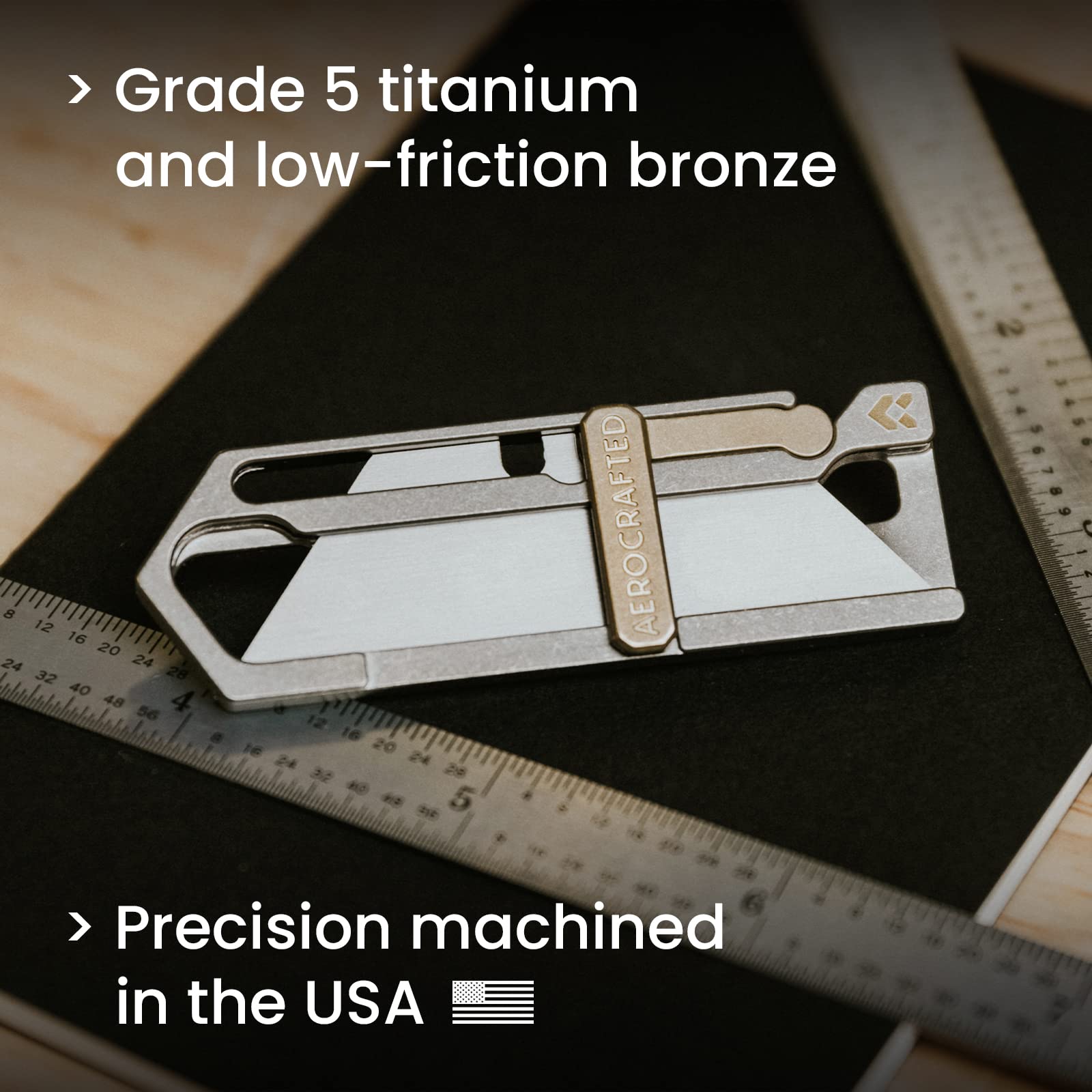 Premium Titanium/Bronze Utility Knife - USA Made EDC Pocket Knife with Razor Blade for Right-Handed Users | Perfect for Camping, Hiking, DIY Projects & Everyday Carry