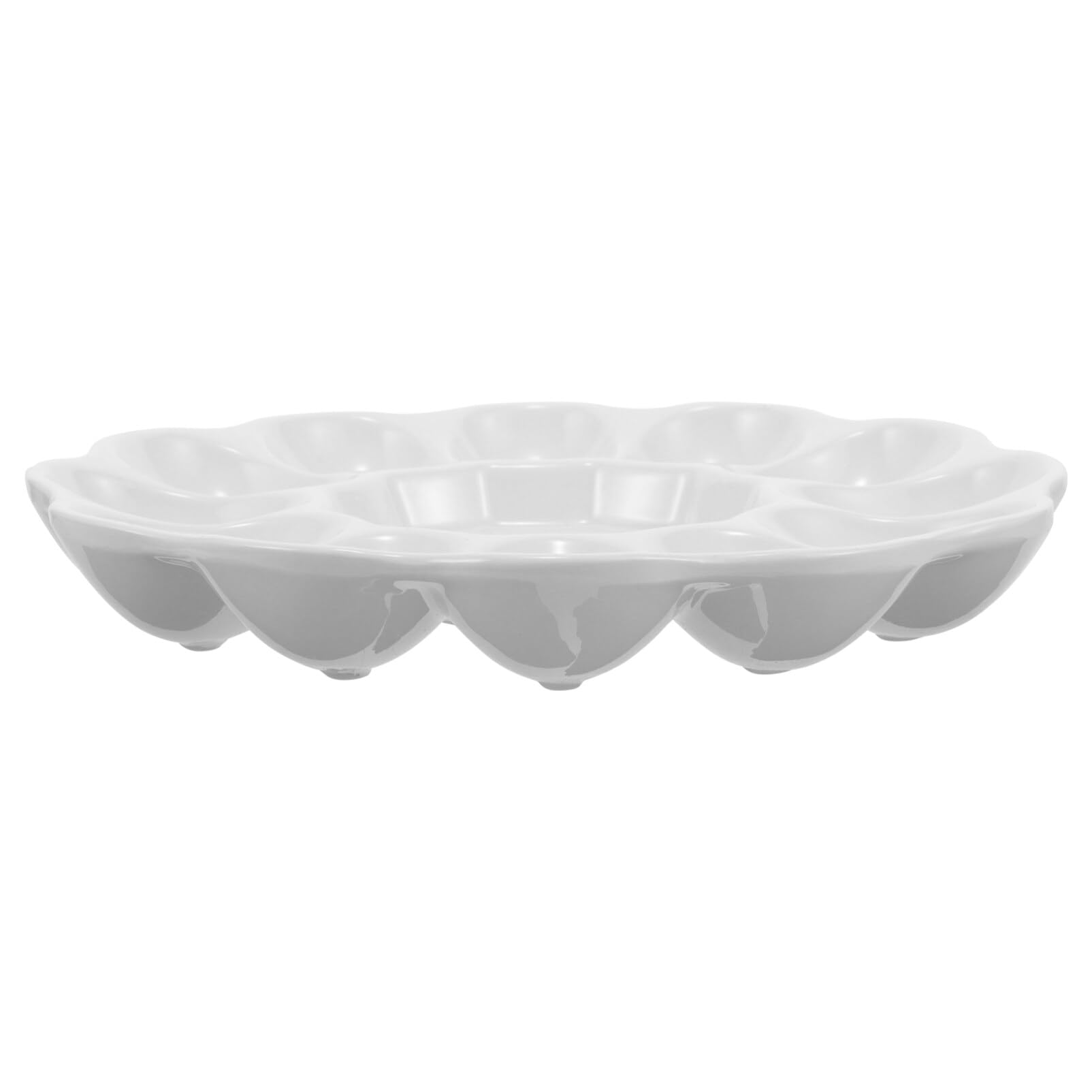 Ceramic Deviled Egg Platter Tray - 8 Inch Serving Dish Holds 12 Hard Boiled Eggs - Elegant Catering Display for Parties, Picnics & Holiday Gatherings