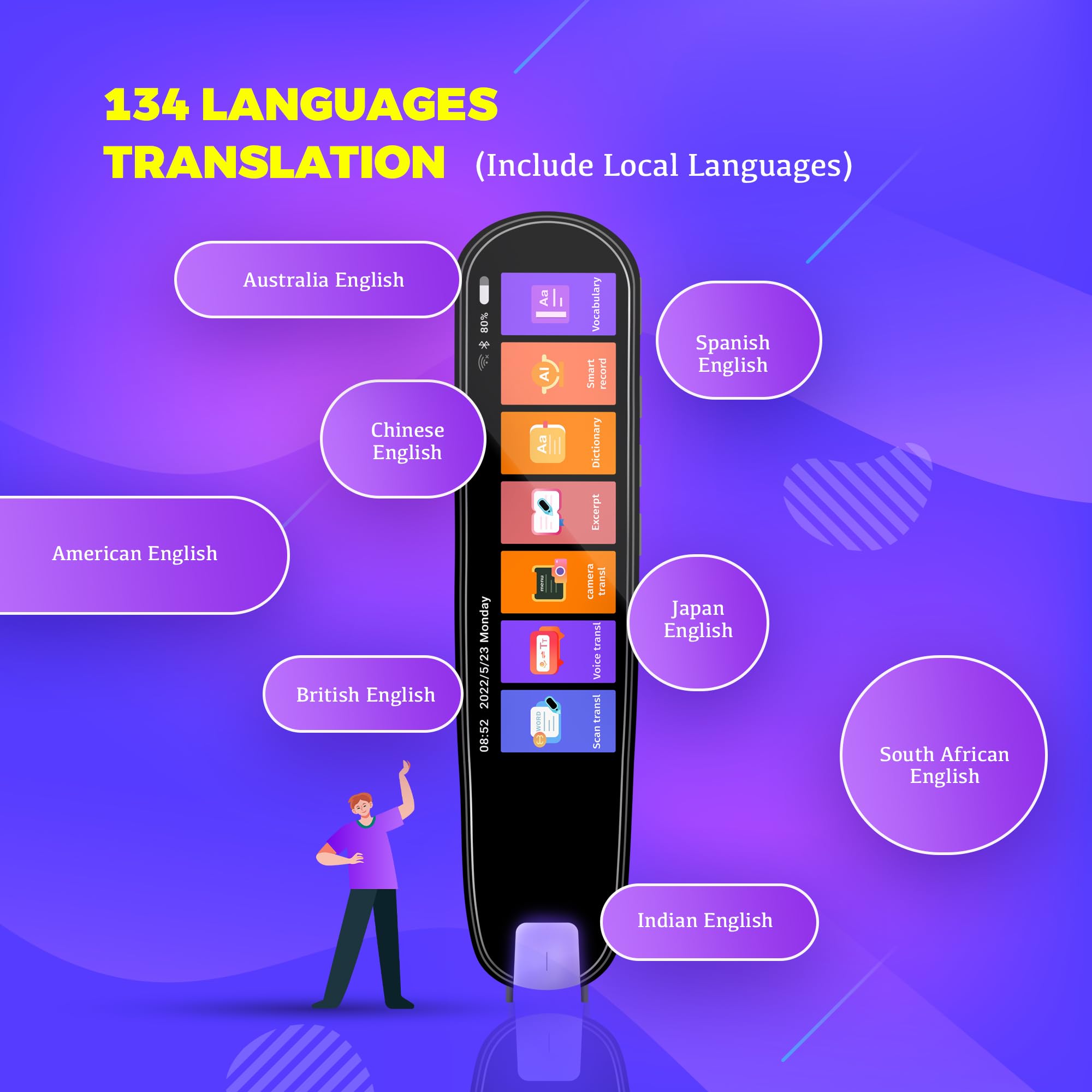 OwlClarity Translator Pen Scanner - 134 Language Portable OCR Text to Speech Device with 3.38
