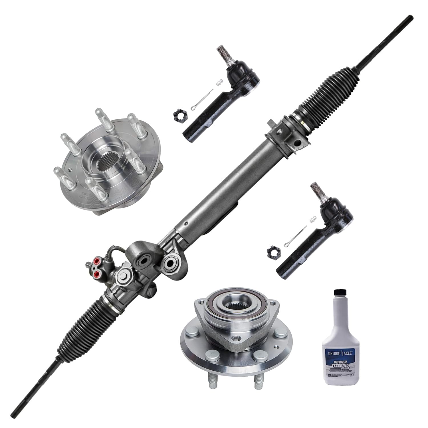 Detroit Axle - Front Rack & Pinion Kit Replacement for Buick Enclave, Chevrolet Traverse, GMC Acadia, Saturn Outlook - Includes Power Rack & Pinion, Gear Wheel, Bearing & Hubs, Outer Tie Rod Ends - Perfect for Smooth Steering & Vehicle Maintenance