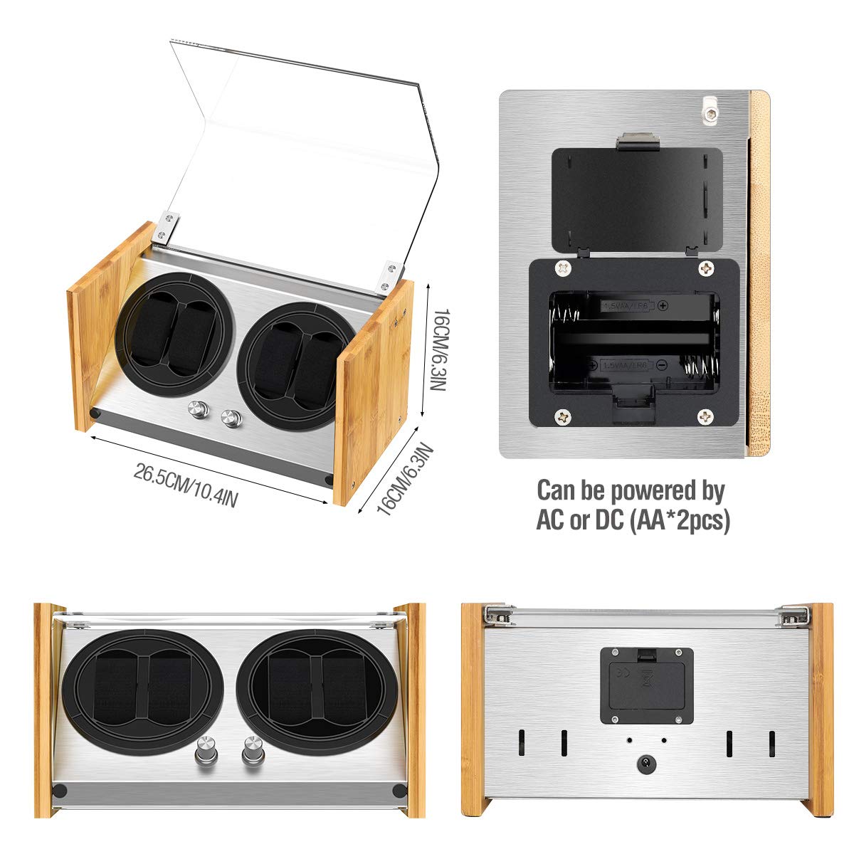 Premium Watch Winder for 4 Automatic Watches - Bamboo Wooden Storage Box with Ultra Quiet Japanese Motor | 4 Rotation Modes & Timer Settings | Perfect for Watch Collectors & Luxury Timepiece Storage (Home/Office/Travel Use)