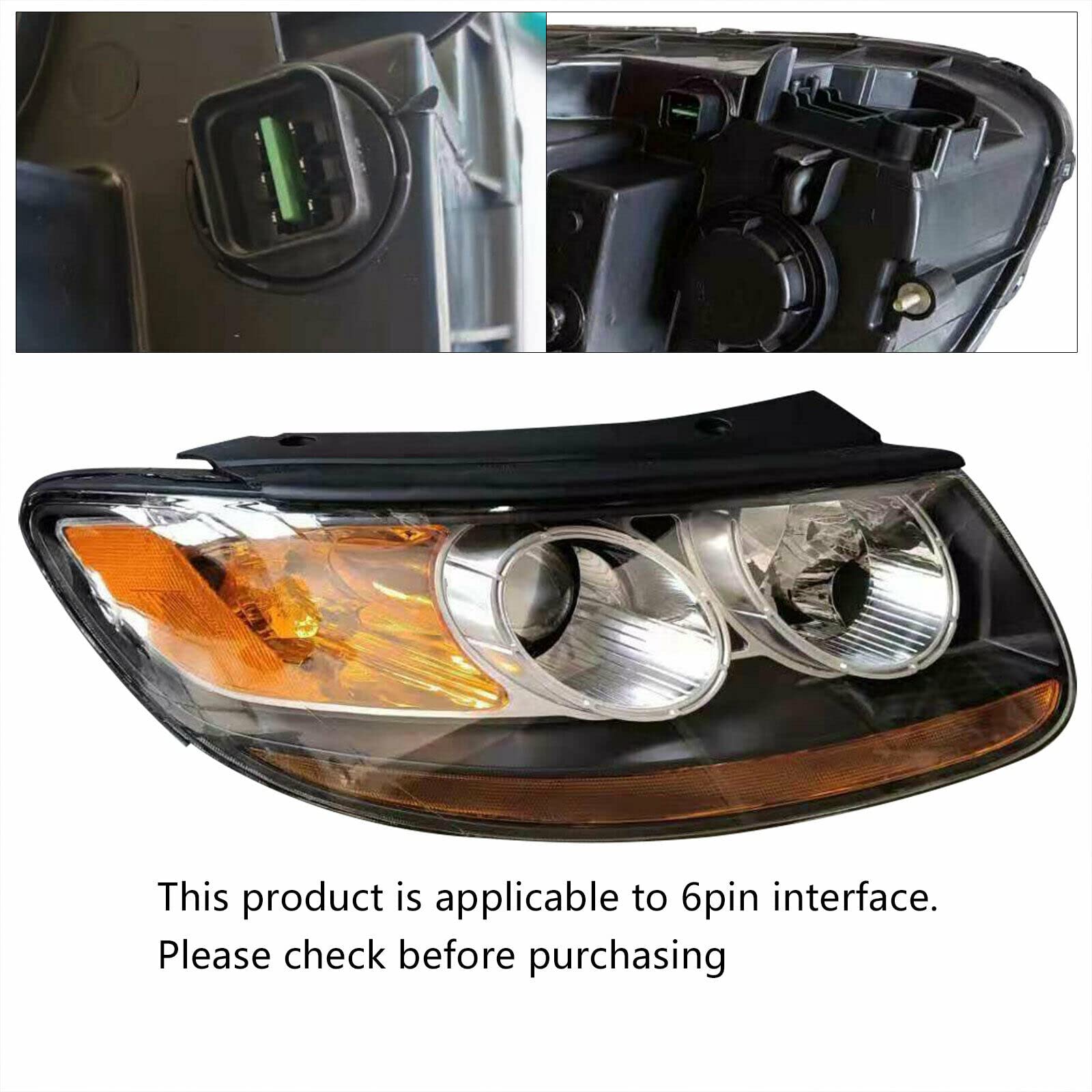 2007-2012 Hyundai Santa Fe Headlights Assembly - Xenon Headlamps Pair (Driver & Passenger Side) with Black Housing & 6-Pin Connector - Direct Replacement for 2008 2009 2010 Models - Perfect for Night Driving & Off-Road Adventures