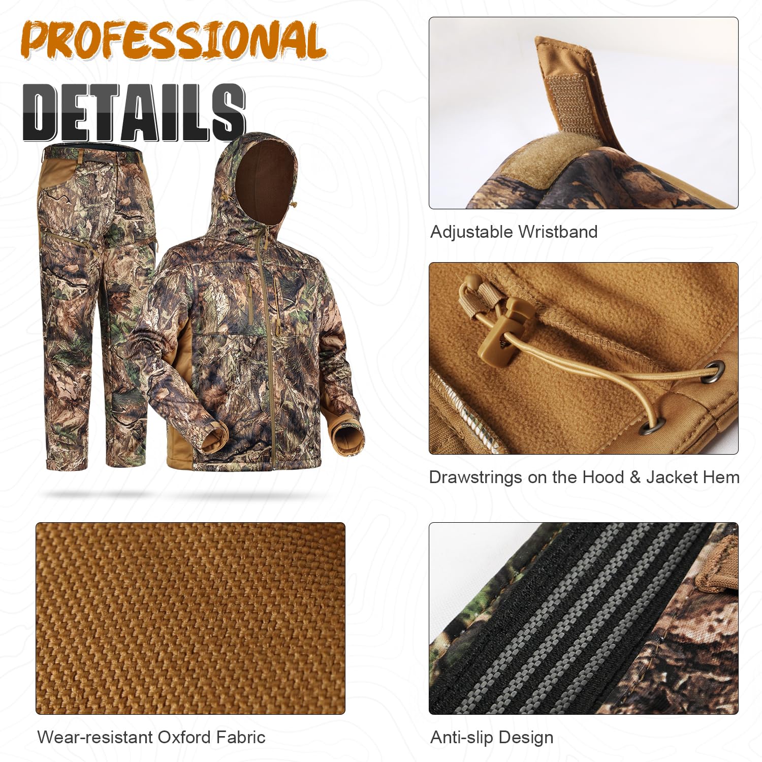 Silent Hunting Jacket and Pants Set for Men - Warm Fleece Lined Camo Hunting Gear for Cold Weather - Perfect for Deer Hunting, Duck Hunting & Outdoor Adventures