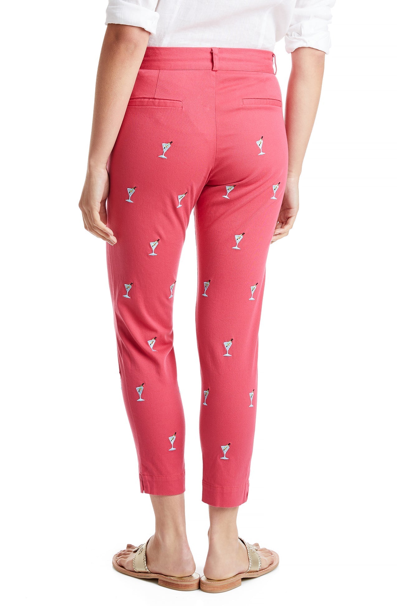 Stretch Twill Ankle Capri Pants in Hurricane Red with Martini Print - Comfortable Women's Casual Pants for Work, Travel & Outdoor Activities