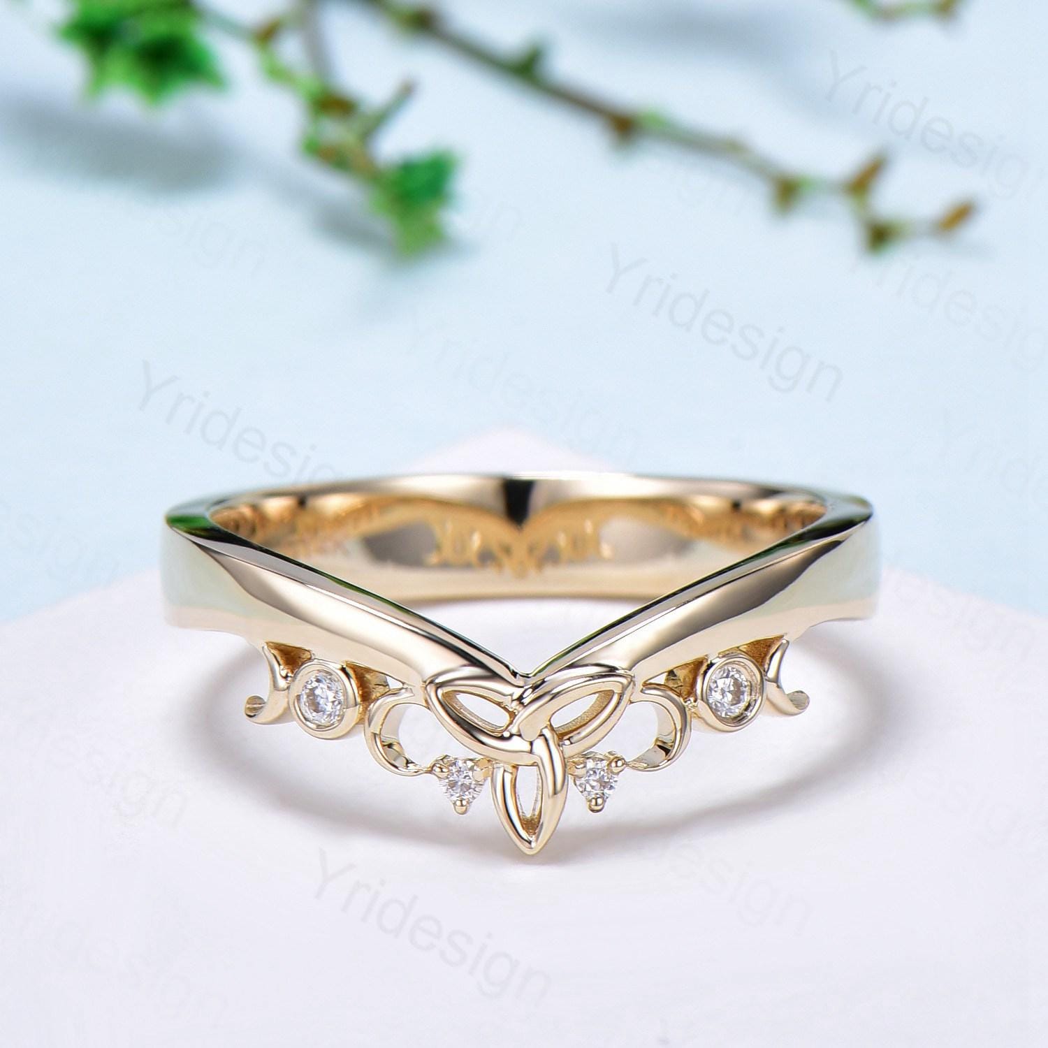 3.5mm Celtic Knot Norse Viking Wedding Band for Women - 14K Yellow Gold Diamond Anniversary Ring - Unique Matching Stacking Band for Couples - Perfect for Weddings, Anniversaries & Celtic Jewelry Lovers