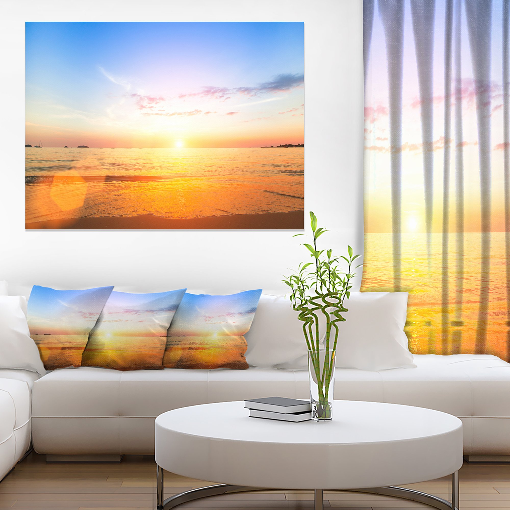 Stunning Sunset Over Yellow Waters Modern Beach Canvas Art Print - Perfect for Living Room, Bedroom & Coastal Decor