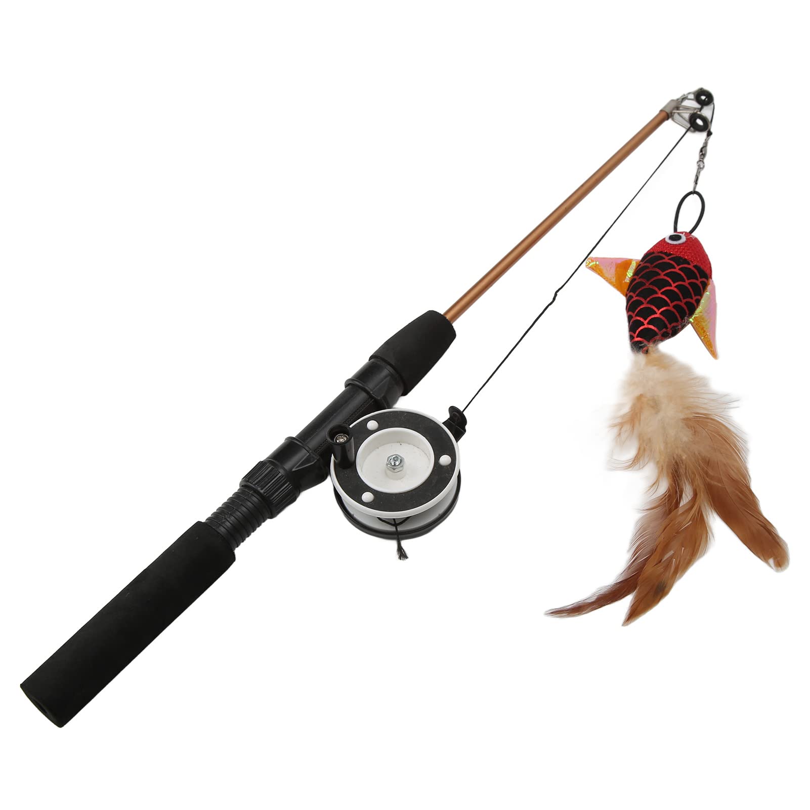 Interactive Cat Feather Teaser Wand Toy - Retractable Fishing Pole with Red Fish for Exercise & Play | Fun Indoor/Outdoor Cat Exercise Toy for Kittens & Adult Cats | Perfect for Playtime, Training & Bonding