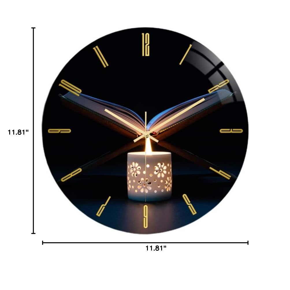 HEALLILY Silent Islamic Wall Clock with Quran Ayat - Battery-Free Home Decor for Bedroom & Living Room | Perfect for Prayer Rooms, Mosques & Muslim Households