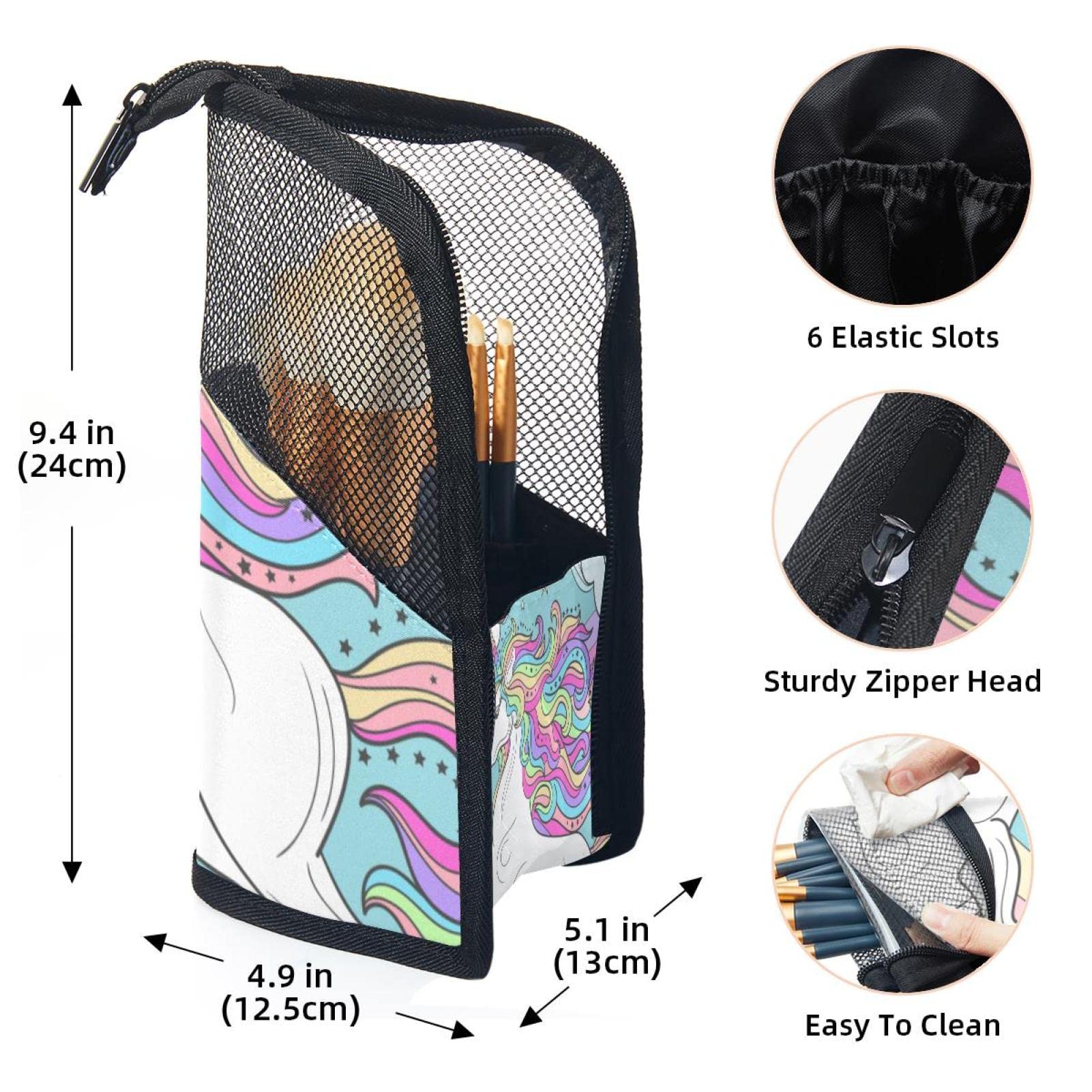 12-Piece Makeup Brush Organizer Bag with Unicorn & Rainbow Cloud Design - Portable Cosmetic Brush Holder Case for Travel, Home & Professional Use