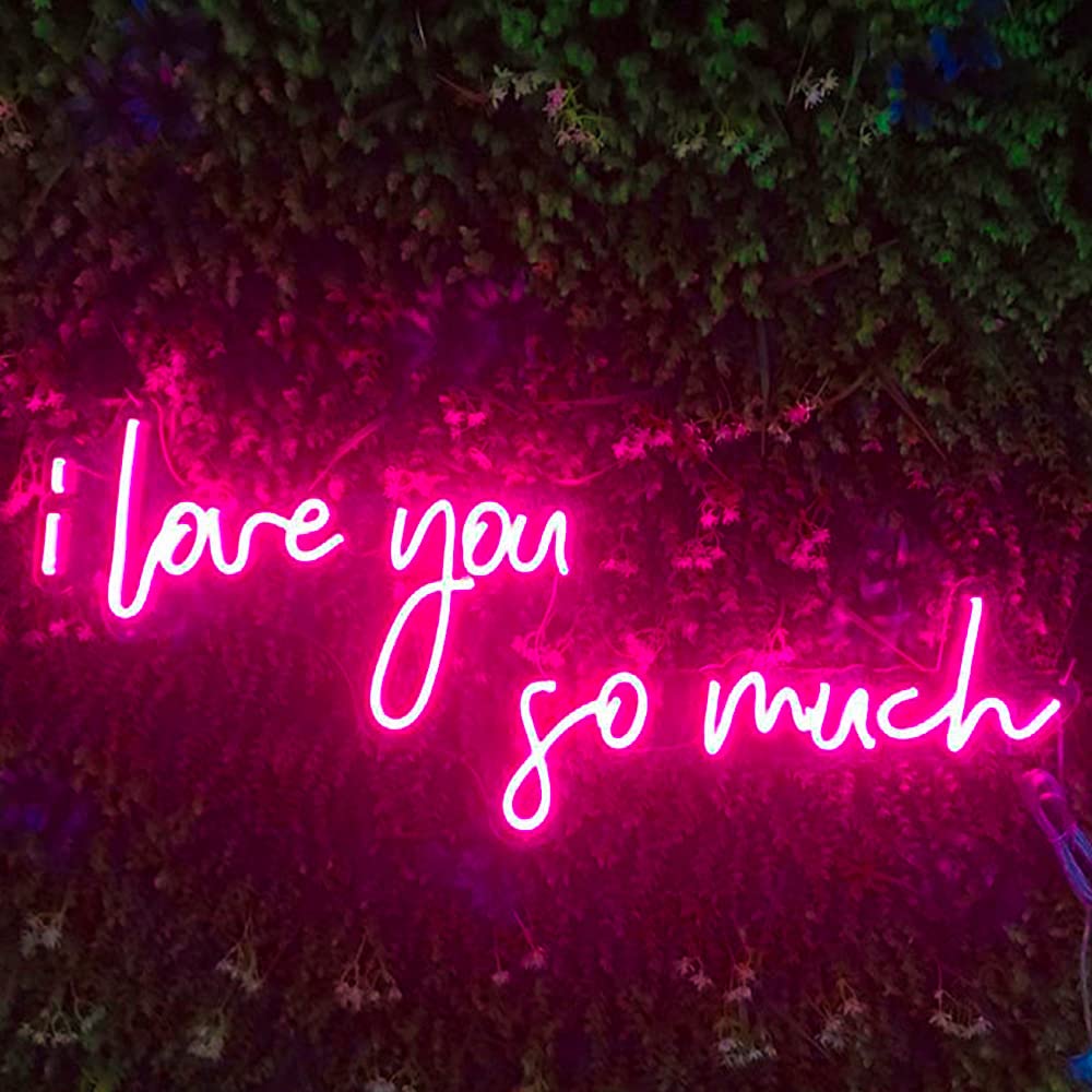 HDJSIGN Pink LED Neon Sign - 'I Love You So Much' Wall Decor for Bedroom, Bathroom, Wedding & Party (18x10