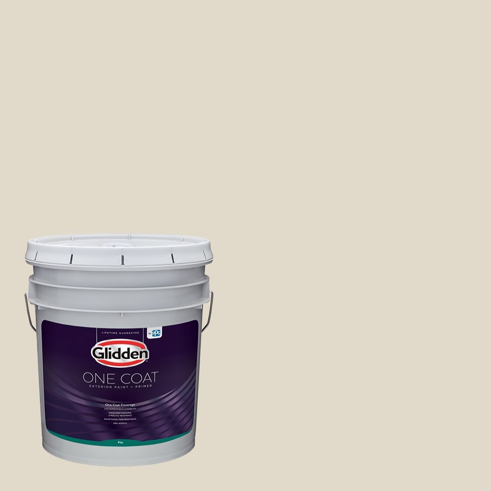 Glidden Exterior Paint and Primer in One - Greige/Antique White Flat Finish, 5-Gallon Bucket | One-Coat Coverage for Houses, Fences & Outdoor Projects