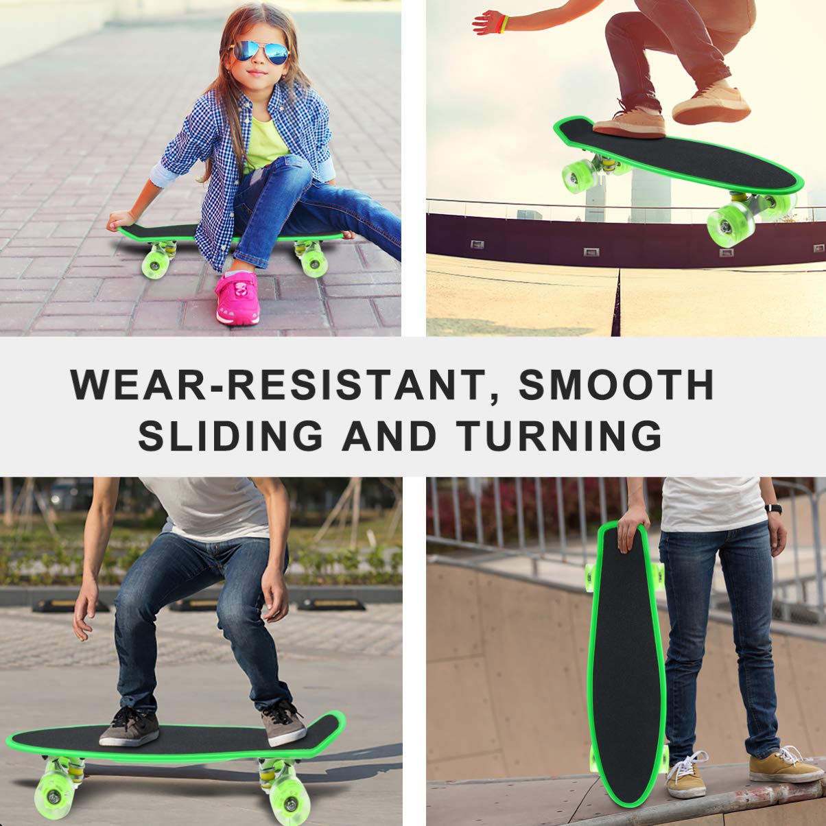 LED Light Up Skateboard for Girls & Kids - Wooden Short Fish Board with Frosted Deck & ABS Wheels - Fun Glow in the Dark Skateboard for Street Riding, Night Cruising & Outdoor Play