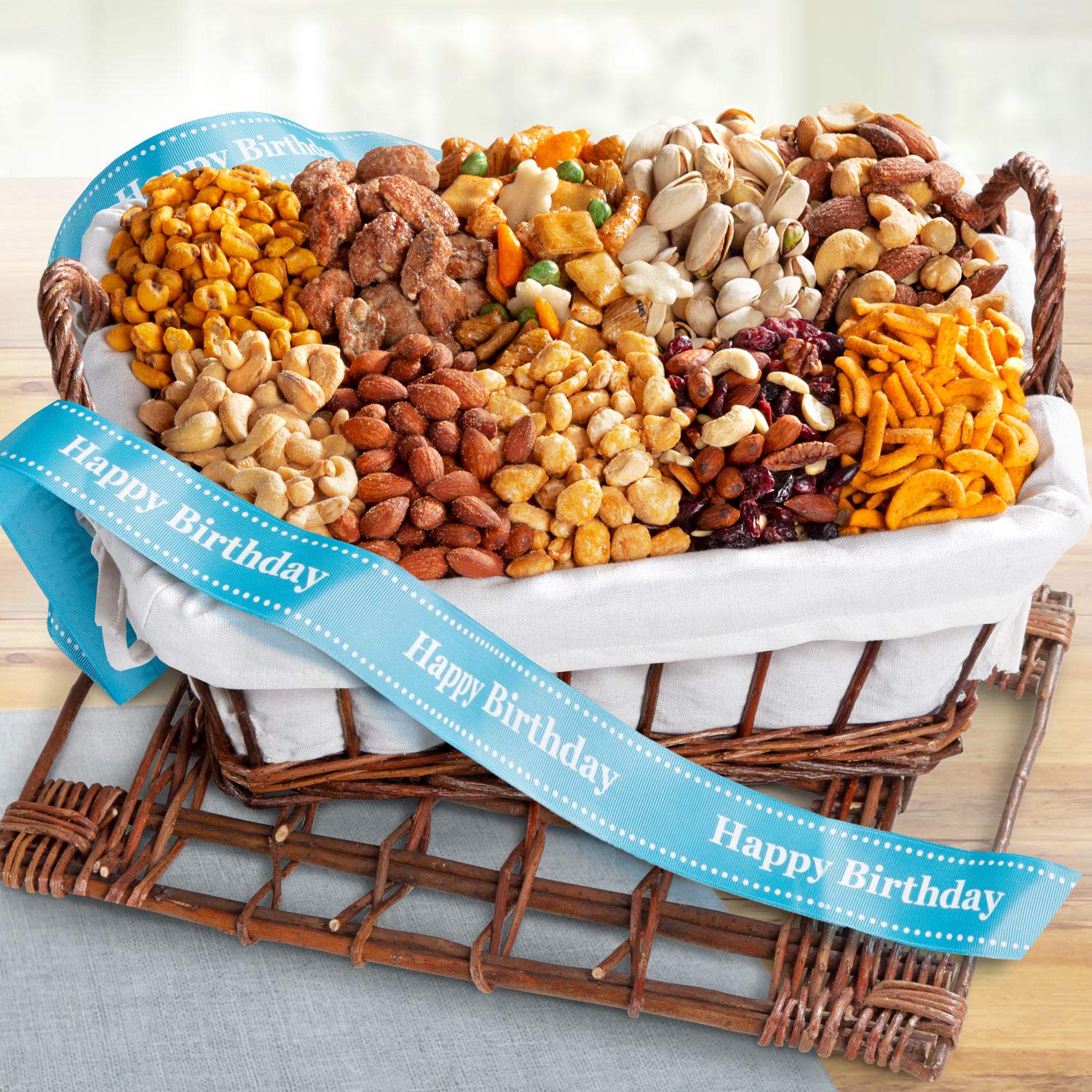 Premium Birthday Snacks and Nuts Gift Basket - Deluxe Assortment of Sweet & Savory Treats - Perfect for Celebrations, Office Gifts & Holiday Present Ideas