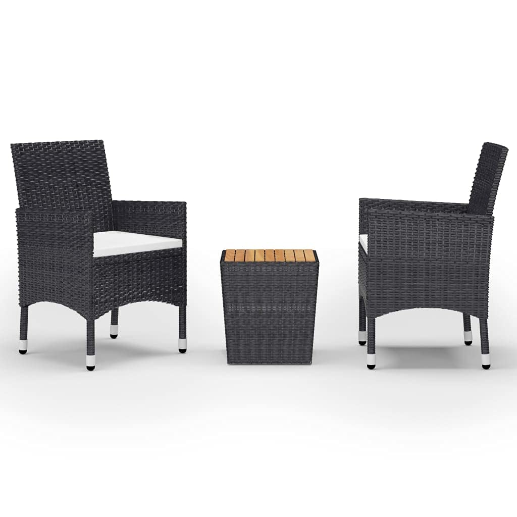 All-Weather 3-Piece Outdoor Wicker Patio Furniture Set - Poly Rattan & Acacia Wood Bistro Dining Conversation Set for Porch, Balcony, Yard - Perfect for Outdoor Entertaining & Relaxation