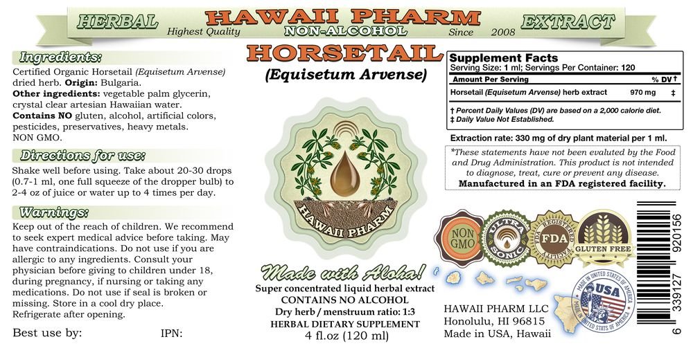 Organic Horsetail (Equisetum arvense) Alcohol-Free Liquid Extract - 4 oz Bottle (Pack of 4) | Herbal Glycerite Supplement for Hair Growth, Skin Health & Joint Support | Perfect for Natural Remedies & Holistic Wellness
