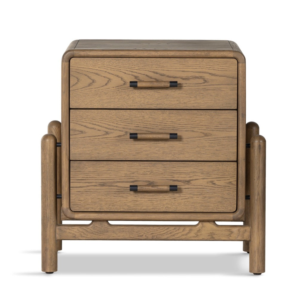 Caroline Nightstand - Smoked Oak Veneer Finish - Stylish Bedside Table for Bedroom Decor & Storage