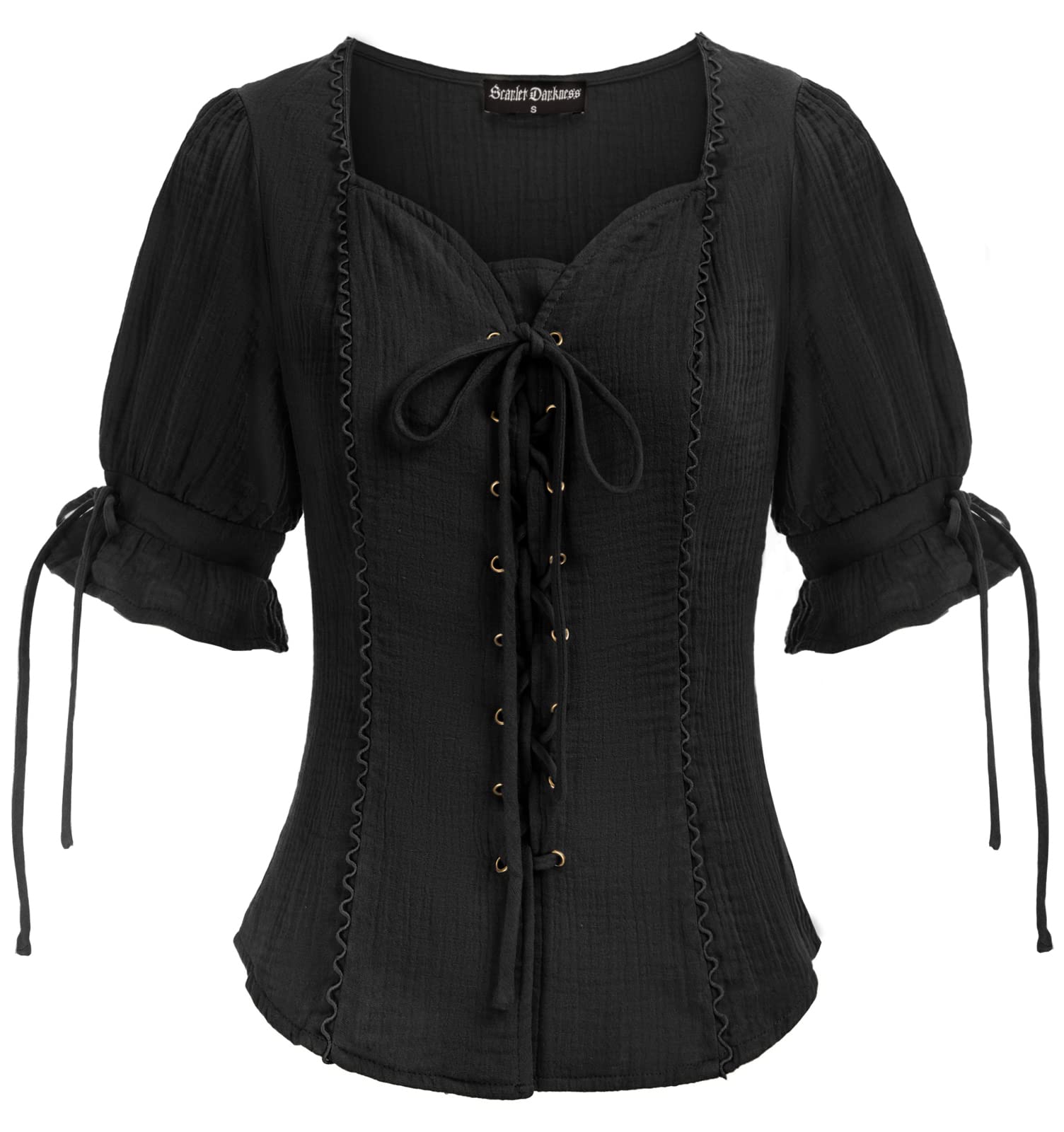 Scarlet Darkness Renaissance Blouse for Women | Summer Plus Size Lace-Up Victorian Top | Gothic Festival Outfit & Renaissance Fair Costume