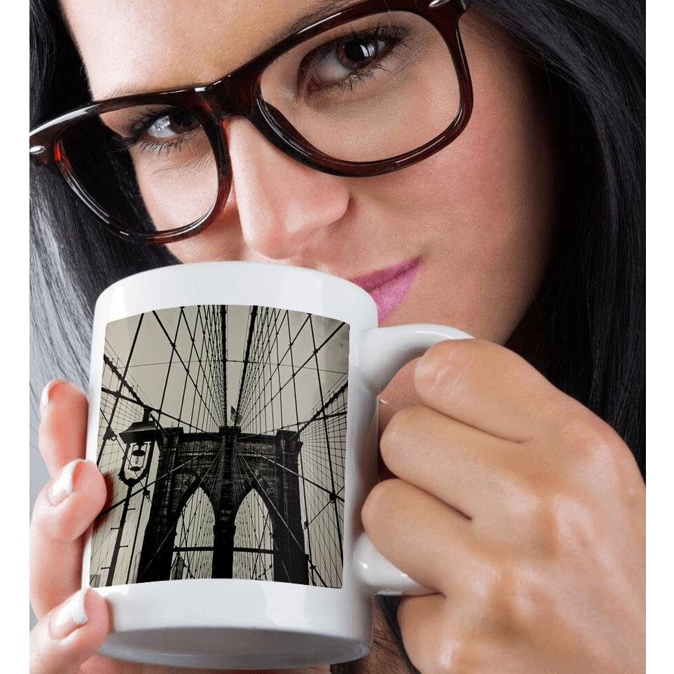 3D Rose 15oz Coffee Mug - Vintage Sepia Wet Plate Brooklyn Bridge Travel Design - Funny Novelty Gift for Coffee Lovers - Perfect for Office, Home & Travel Use