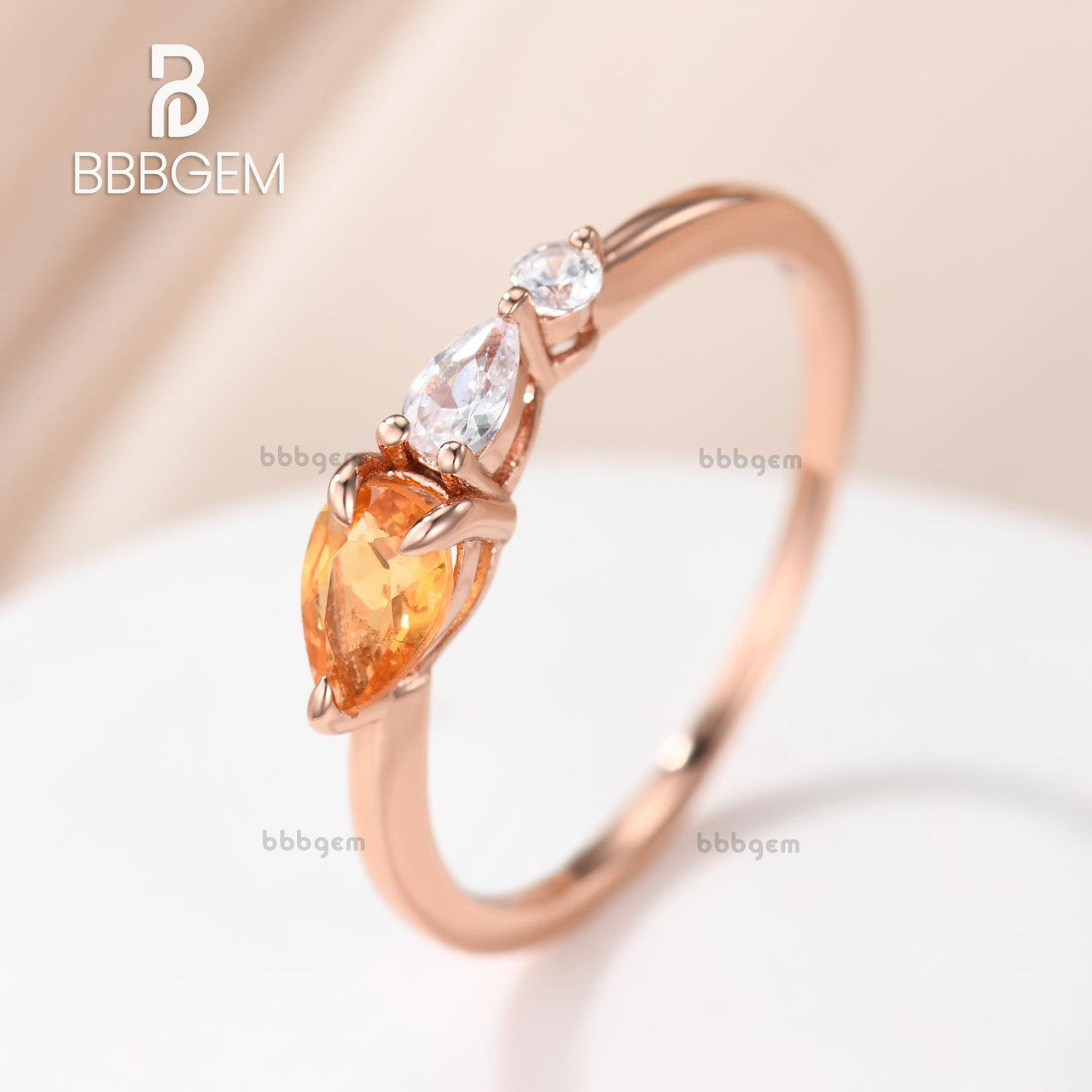14K Rose Gold Pear Citrine Cluster Moissanite Stacking Asymmetrical Ring - Elegant Statement Jewelry for Women, Perfect for Weddings, Parties & Everyday Wear