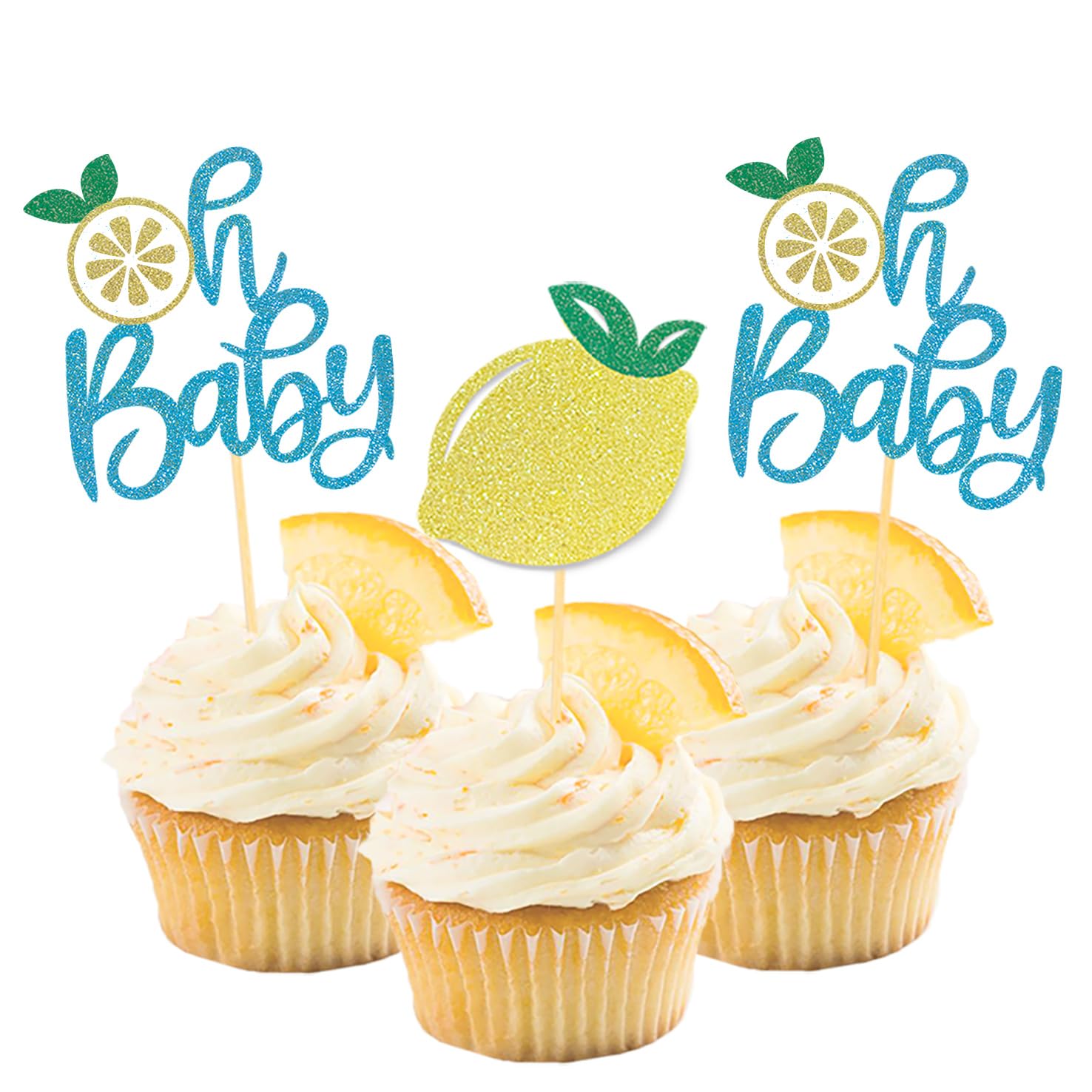 24Pcs Lemon Oh Baby Cupcake Toppers - Adorable Baby Shower & Birthday Party Decorations - Lemon Theme Party Supplies (Blue) - Perfect for Gender Reveal, First Birthday & Nursery Celebrations