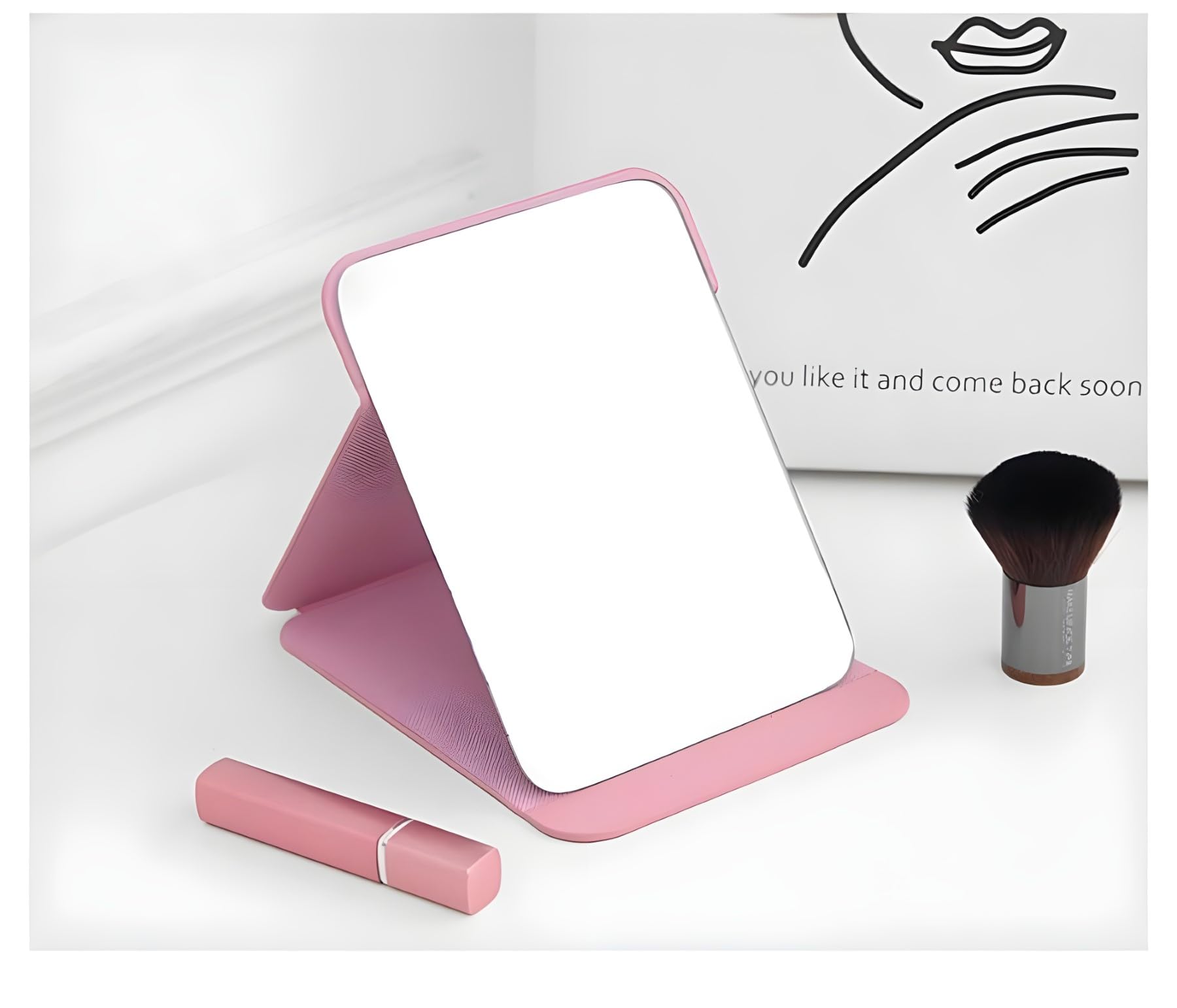 VELINEX Portable Folding Makeup Mirror with Adjustable Angle - Compact Travel Mirror for Vanity, Bathroom & Dressing Table - Single Sided Round Edge Design (Pink) | Perfect for Home Use, Travel & Gift Giving