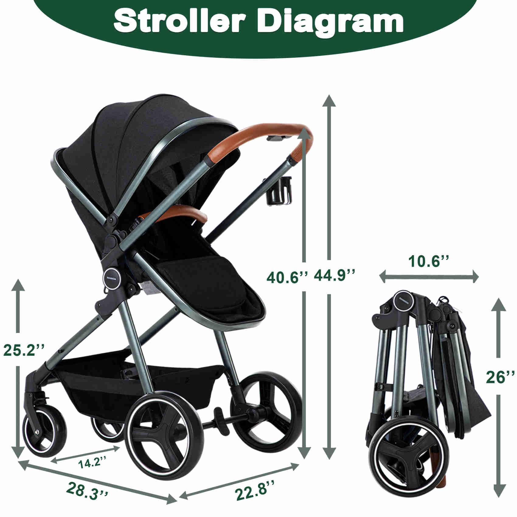 2024 Modern Baby Stroller - Convertible Newborn to Toddler Pram with Bassinet | Lightweight Travel System for Infants & Car Seat Compatibility | Perfect for Shopping, Walks & Air Travel