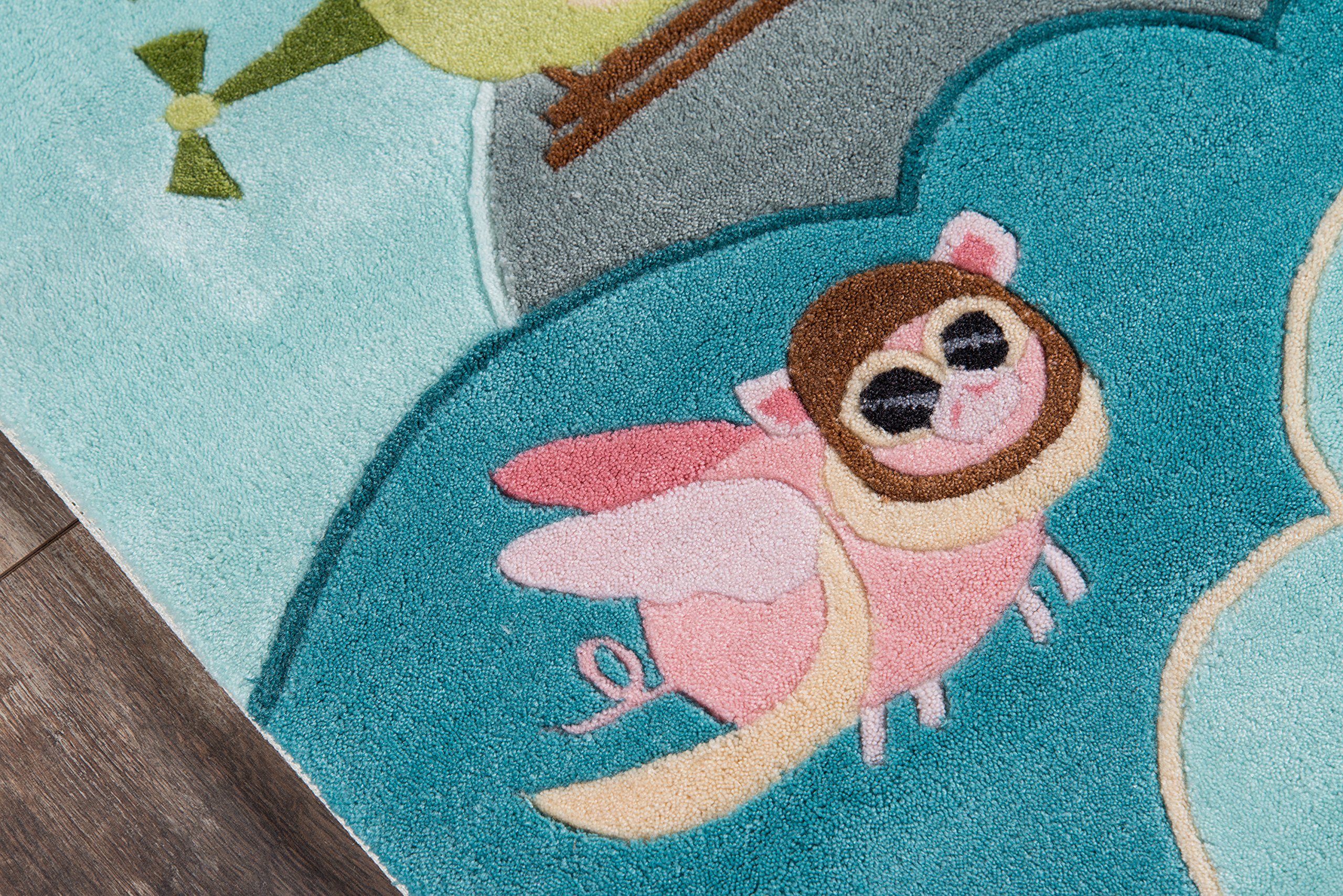 Momeni Rugs Lil' Mo Whimsy Collection - Kids Themed Hand Carved & Tufted Area Rug 2x3 Feet Sky Blue - Playroom Decor, Nursery Rug, Children's Bedroom Floor Mat