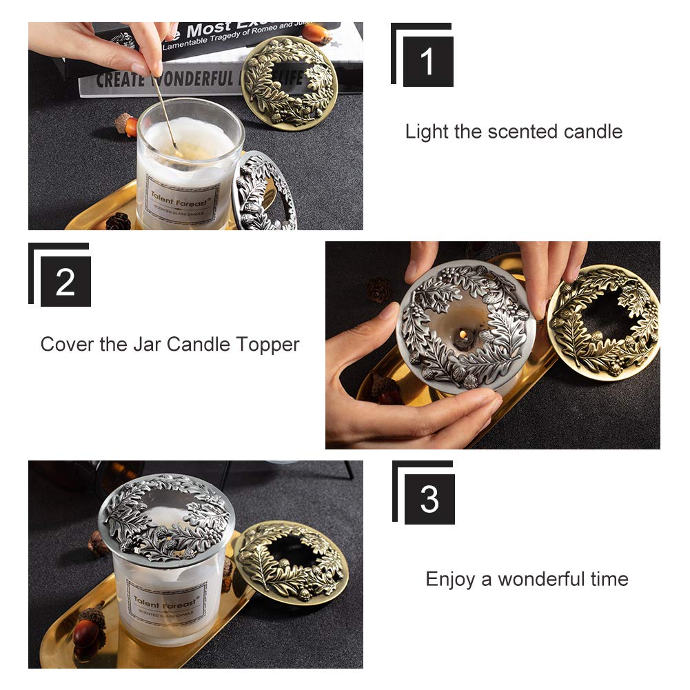 2 Pack Candle Topper Leaf Pine Jar Lid Shade Sleeves - Antique Bronze & Silver 3.19
