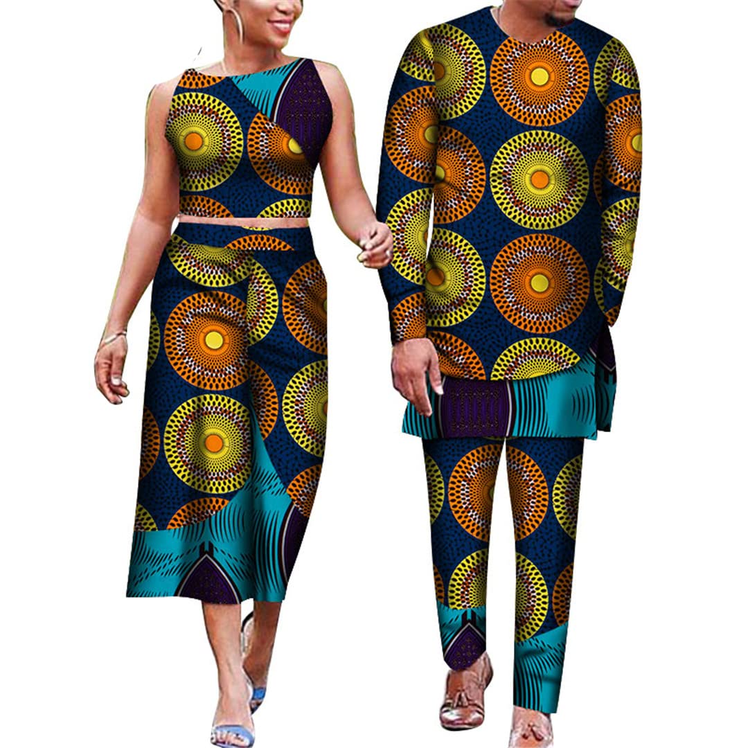 African Print Couple Outfits - Floral Dashiki Matching Sets for Men & Women, Plus Size 3XL/4XL | Perfect for Weddings, Valentine's Day & Cultural Celebrations