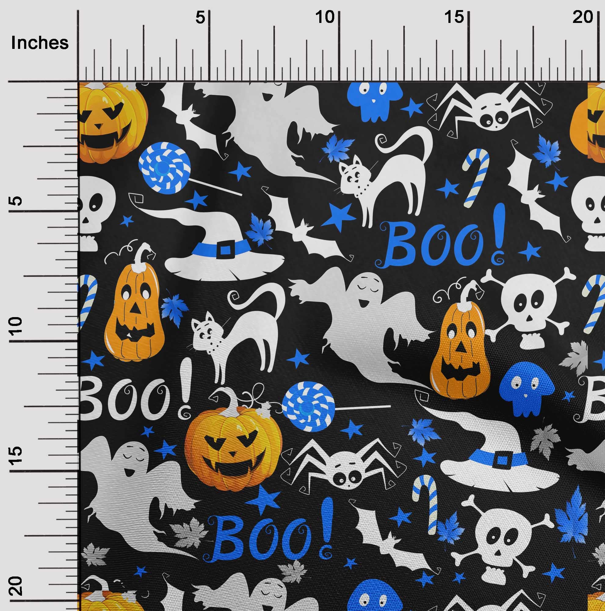 oneOone Polyester Spandex Black Halloween Fabric - 56 Inch Wide Printed Craft Material for Sewing Costumes & Decor (9332) | Perfect for DIY Halloween Costumes, Home Decor, and Craft Projects