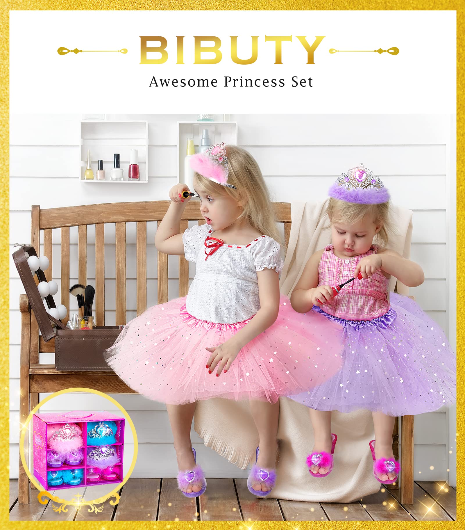 **Royal Princess Dress Up Set for Girls - 3 Costume Outfits with Shoes, Dresses & Crowns | Pretend Play, Birthday Gift for 3-6 Year Olds | Perfect for Dress-Up Parties, Role Play & Fantasy Adventures**