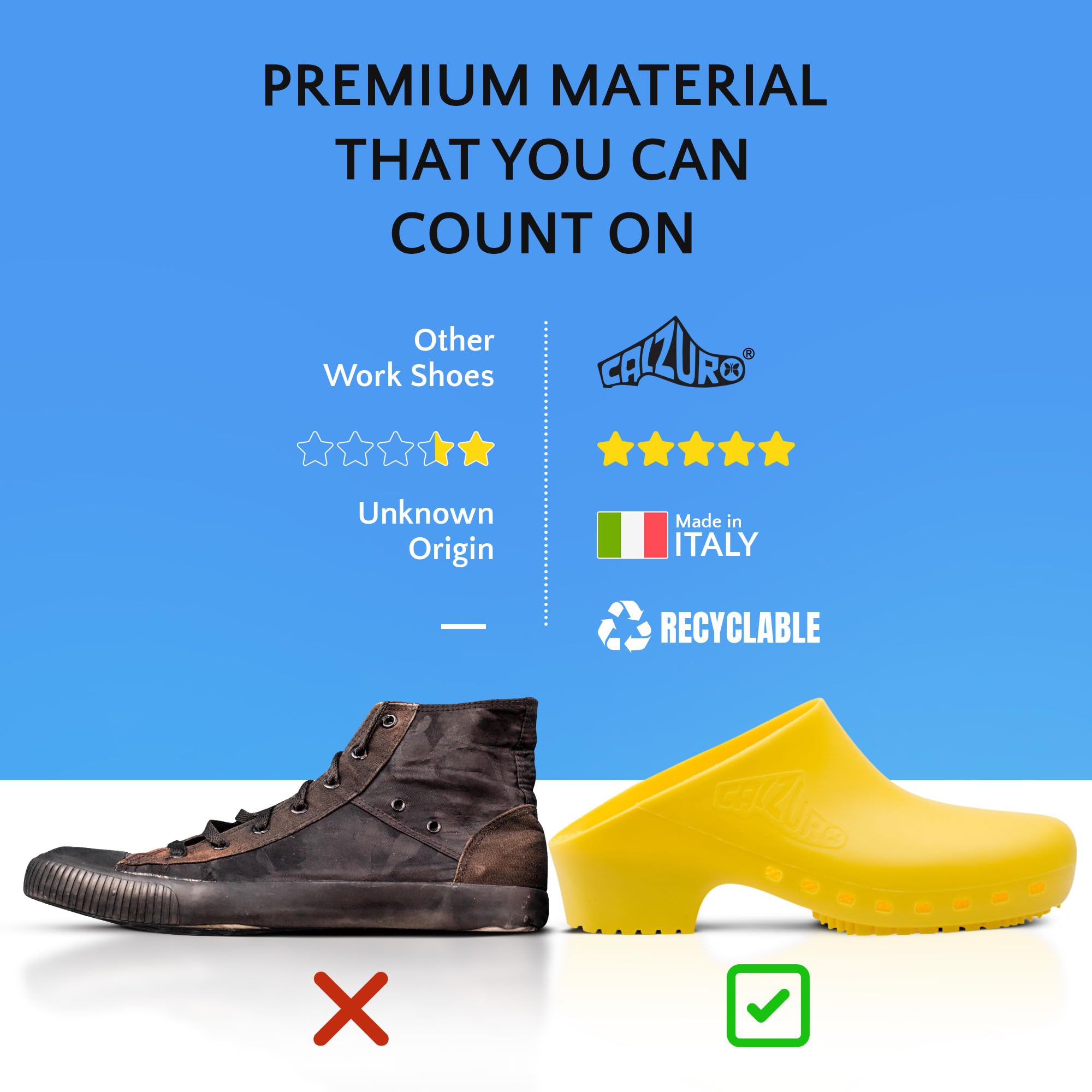 CALZURO Classic Unisex Work Clogs - Non-Slip Nursing & Kitchen Shoes for Men & Women - Autoclavable Rubber Safety Clogs for Healthcare, Food Service & Industrial Use