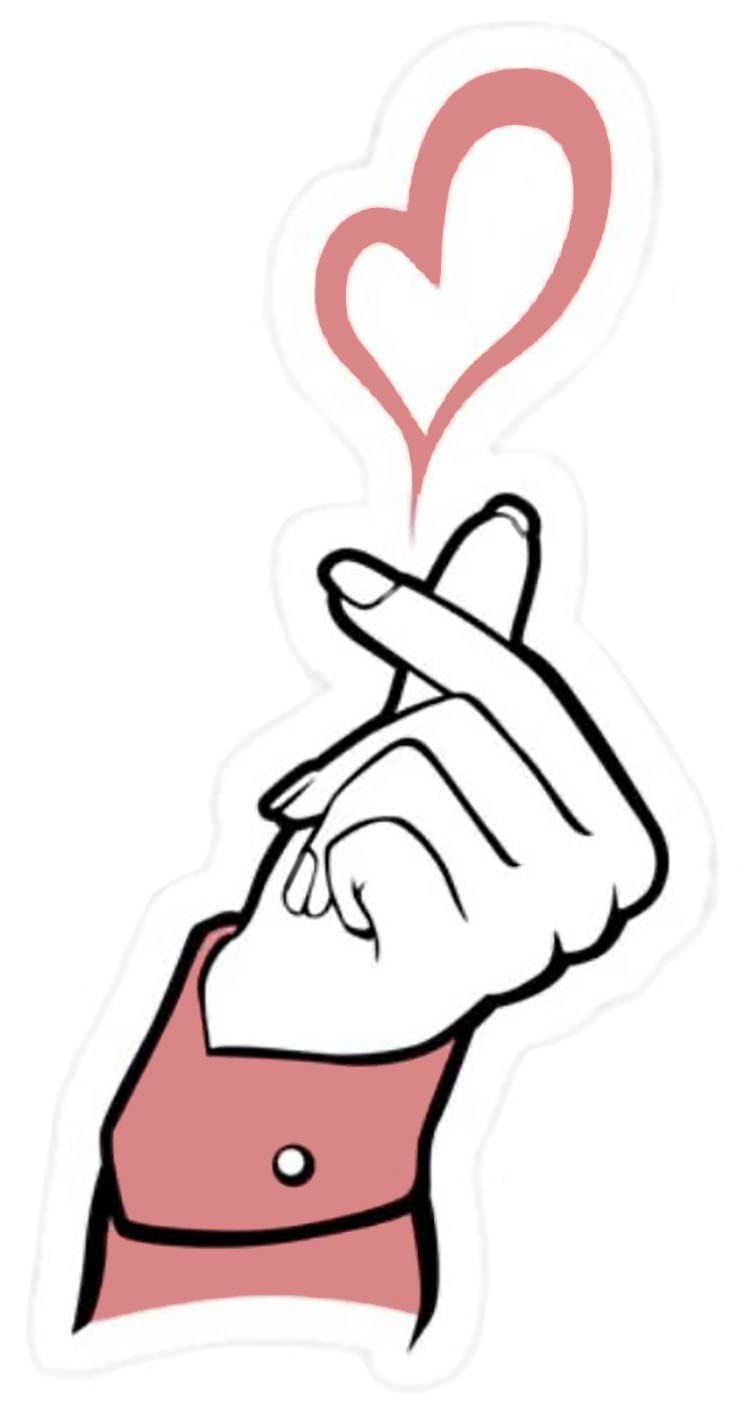 SS&Ds Love Finger Heart Saranghae Vinyl Decal Sticker 4.5x2.32 Inch - Waterproof Car, Truck, Motorcycle, Boat, Laptop, Tablet & Skateboard Decals - Perfect for Korean K-Pop Fans, Couples & DIY Decor