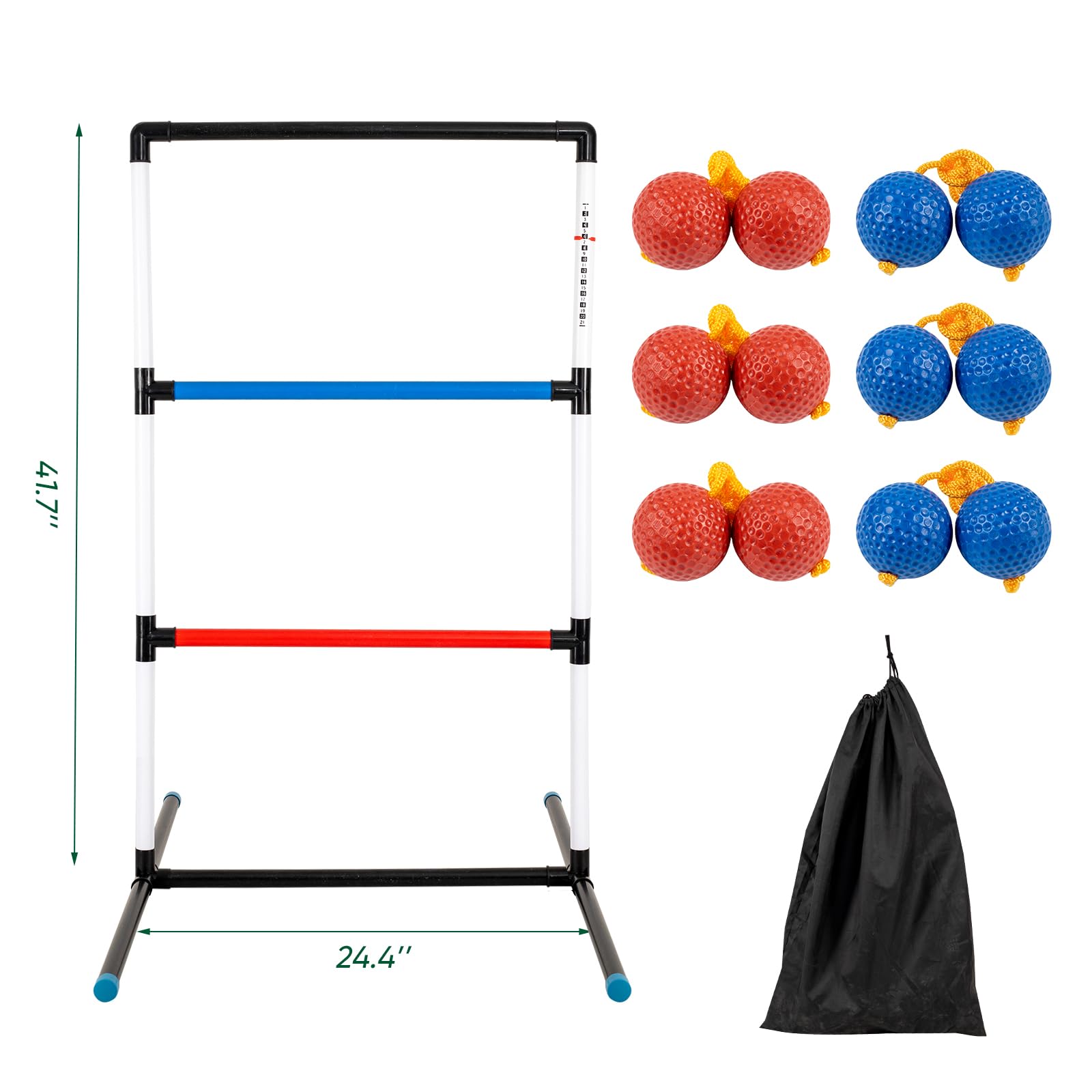 Premium Ladder Toss Game Set with 6 Rubber Balls & Carrying Case - Outdoor Backyard Lawn Games for Adults, Kids, Family - Perfect for Camping, Beach, BBQ Parties, Tailgating & Backyard Fun - Easy Setup & Portable (Black)