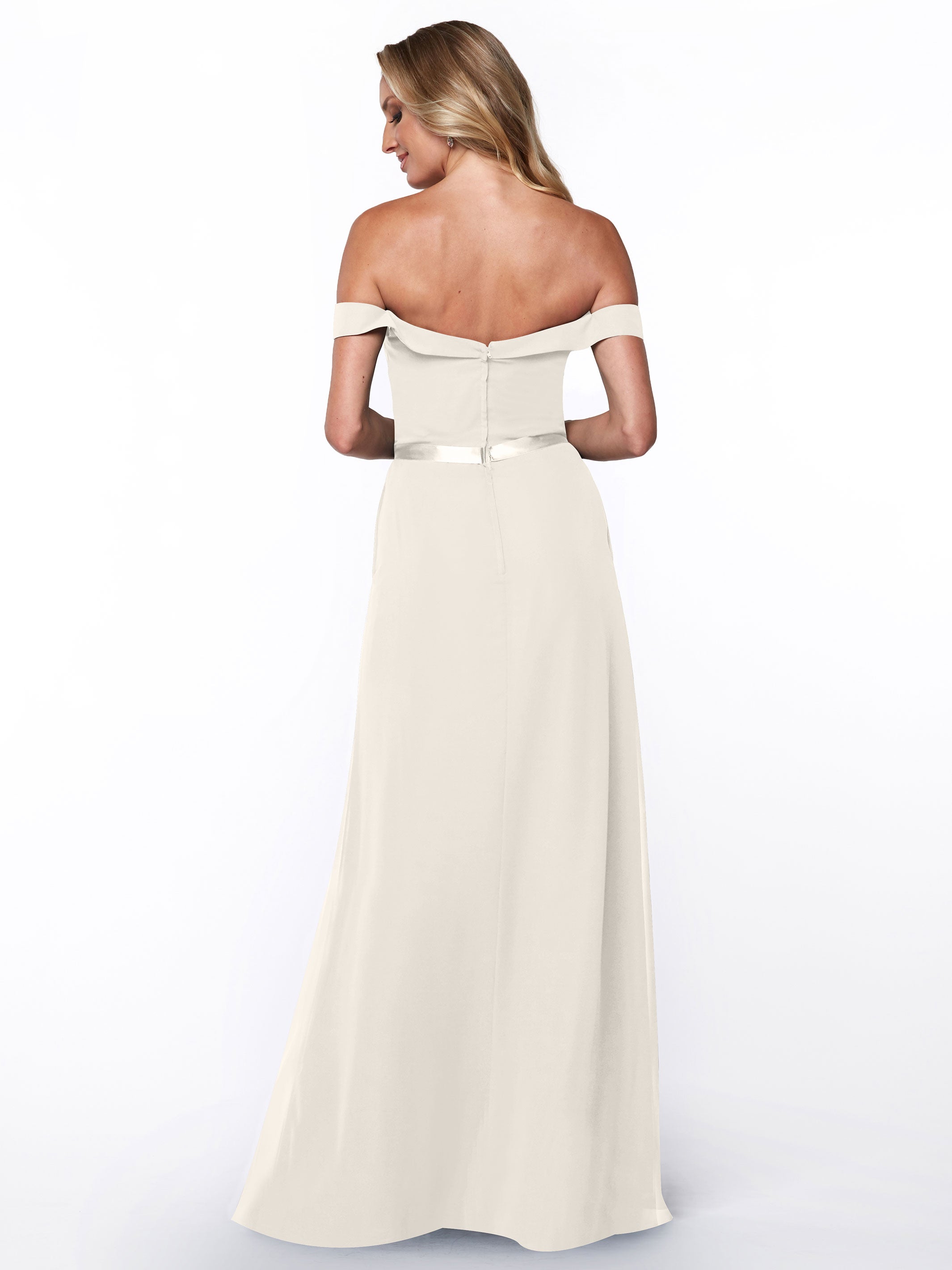 Elegant Off-The-Shoulder Chiffon A-Line Bridesmaid Dress with Sash - Style 80145 | Perfect for Weddings, Formal Events & Special Occasions