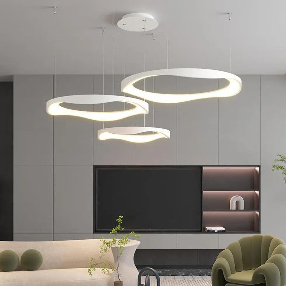 Modern Ring Shaped Metal Acrylic LED Pendant Light for Living Room - Dimmable Hanging Ceiling Lamp for Dining Room, Bedroom, Kitchen & Office Lighting