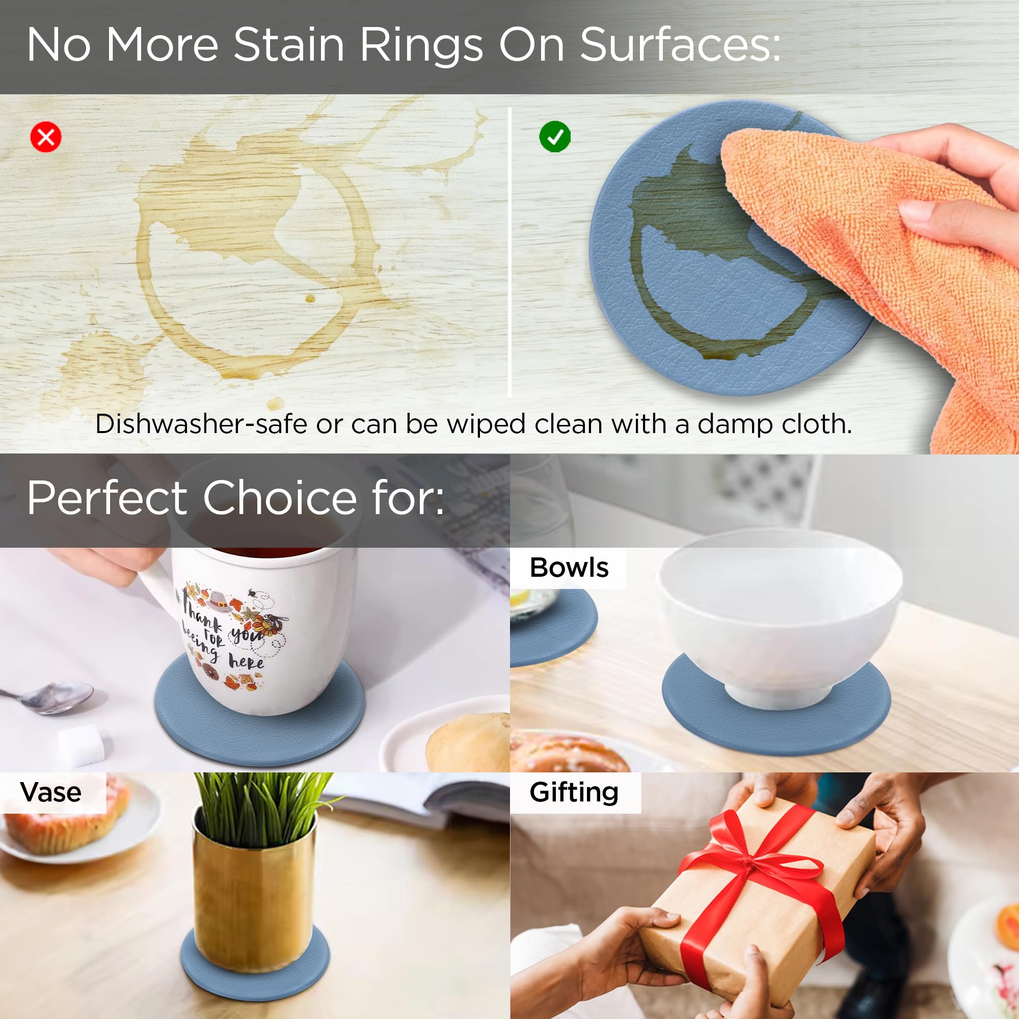 UMAI Tea Coaster Set of 6 with Stand - 10cm Diameter, 2mm Thick Non-Slip Coasters for Dining Table | Heat Resistant Drink Mats for Hot Pots & Mugs | Perfect Housewarming Gift & Kitty Party Favors for Women (Blue) | Ideal for Tea Parties, Coffee Tables & Home Decor