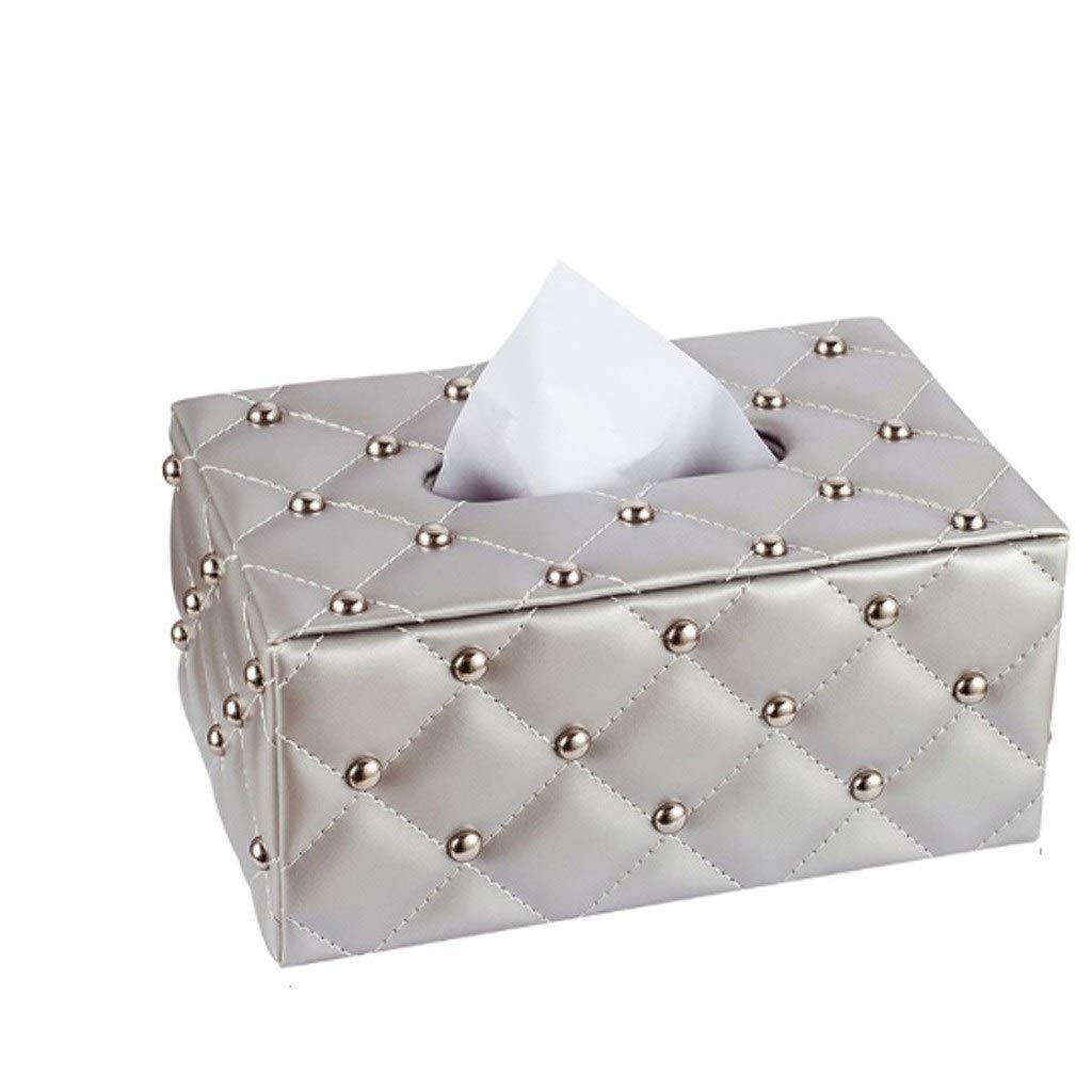 FABAX Leather Tissue Box Cover - Silver Rectangle Paper Towel Holder for Desktop, Home & Office - Simple Storage Tray for Tissues & Paper Towels (Perfect for Desks, Living Rooms & Workspaces)