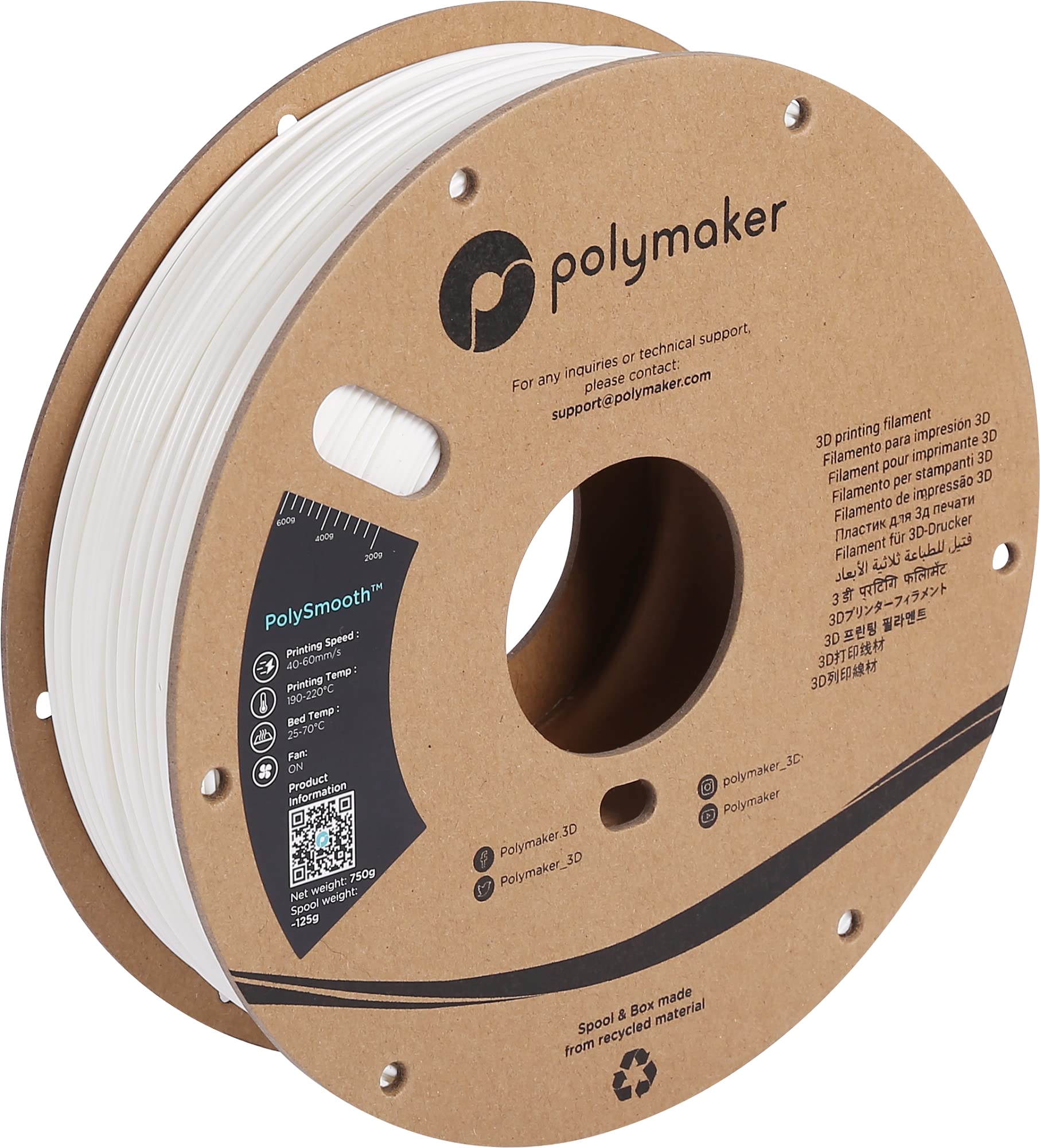 Polymaker PolySmooth PVB 3D Printer Filament 1.75mm White - 750g Cardboard Spool | Easy Smoothing with IPA Alcohol | Compatible with Polysher | Ideal for Miniatures, Cosplay Props & Functional Prototypes