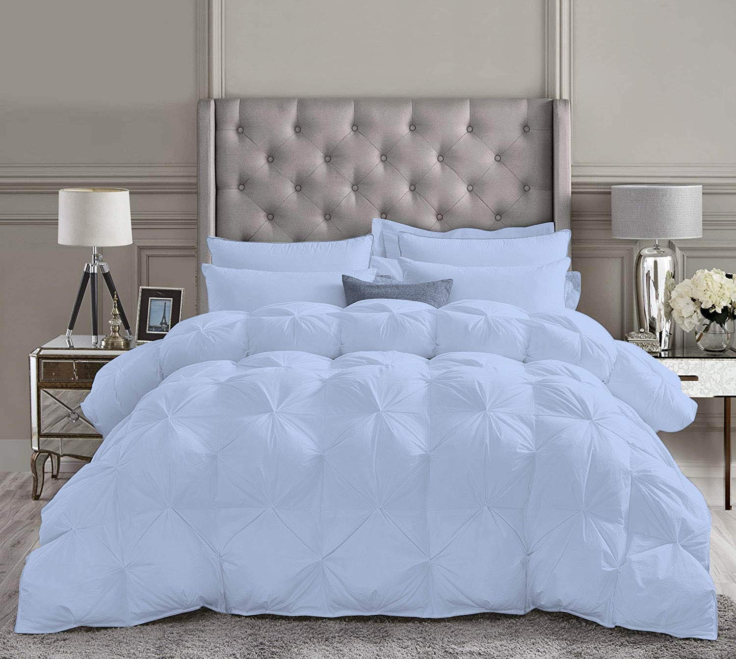 Premium 500 GSM Sky Blue Down Comforter Set - Soft Pinch Quilt with 4 Pillowcases, 1200 Series Egyptian Cotton Bedding for Luxurious Sleep & Hotel-Style Comfort - Perfect for Master Bedrooms, Guest Rooms & Cozy Winter Nights