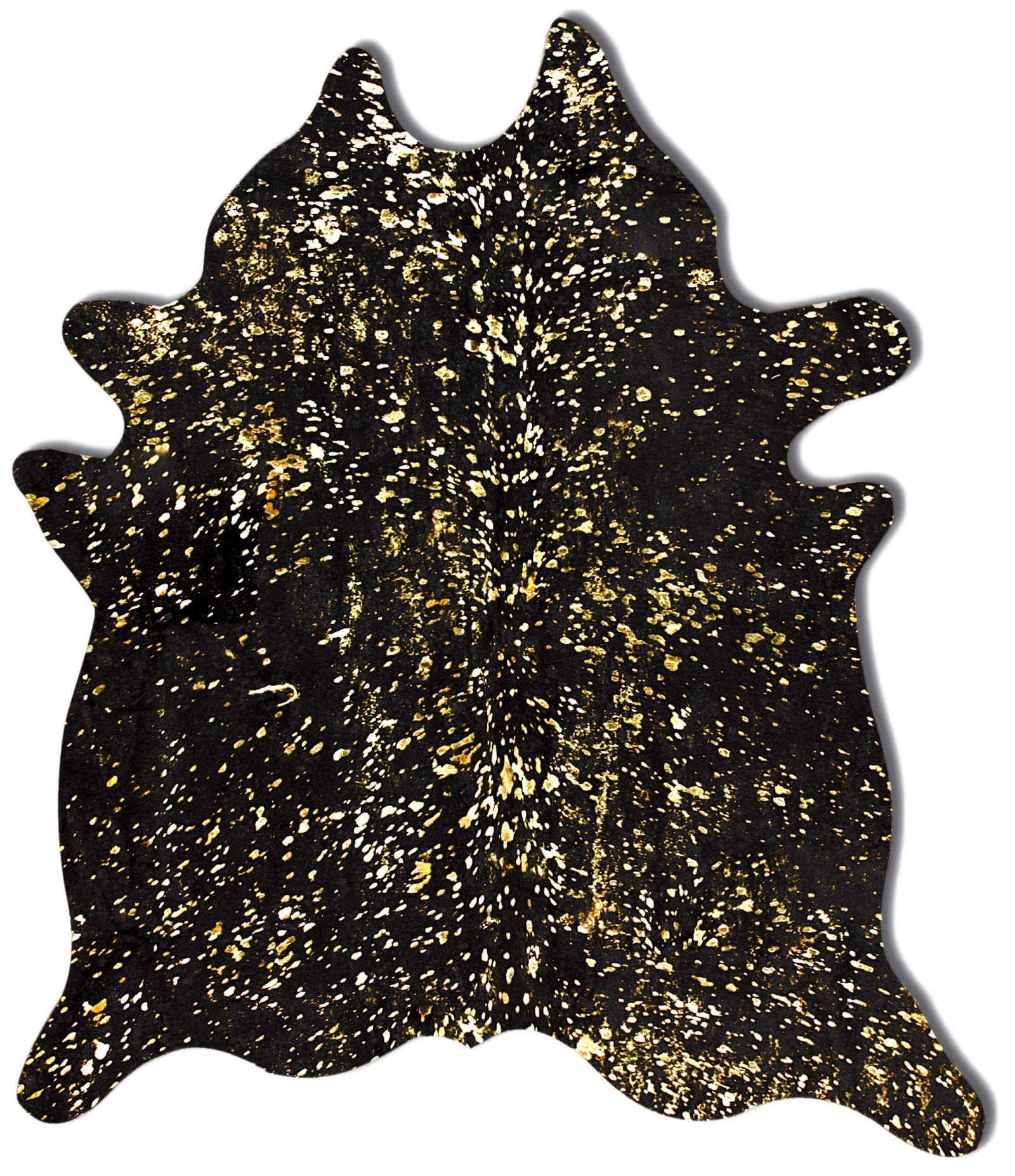 Handmade 100% Natural Scotland Cowhide Area Rug | Low Pile Shed-Resistant Floor Covering for Living Room, Bedroom & Office | Black & Gold Cowhide Rug 6x7 ft | Perfect for Farmhouse Decor, Luxury Interiors & Cozy Spaces