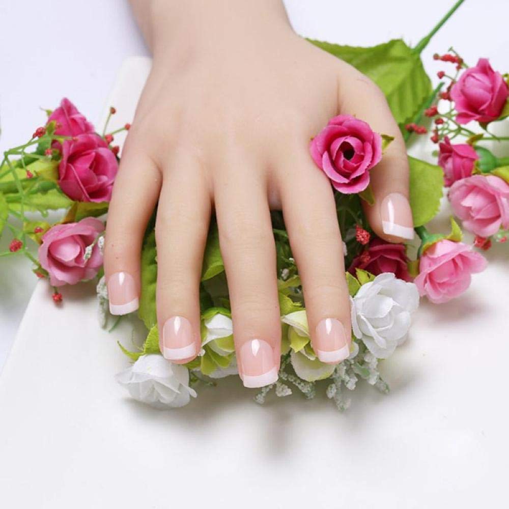 HUJL Short Round Natural French False Nails - Acrylic Fake Nail Tips for Full Coverage Manicure | Salon Quality Press-On Nails for Everyday Wear & Special Occasions