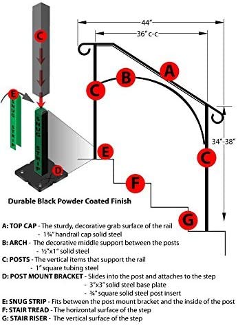 Iron X Handrail Arch #3 for Concrete Steps - Heavy Duty Outdoor Stair Railing - Perfect for Porch, Deck, and Garden Safety