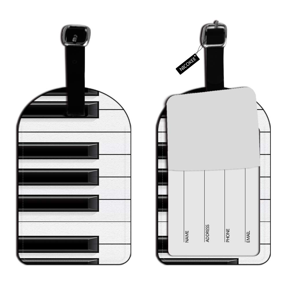 Nicokee Piano Keys Leather Luggage ID Tag - Music Themed White & Black Travel Bag Label for Suitcases | Perfect for Musicians, Travelers & Gift Giving