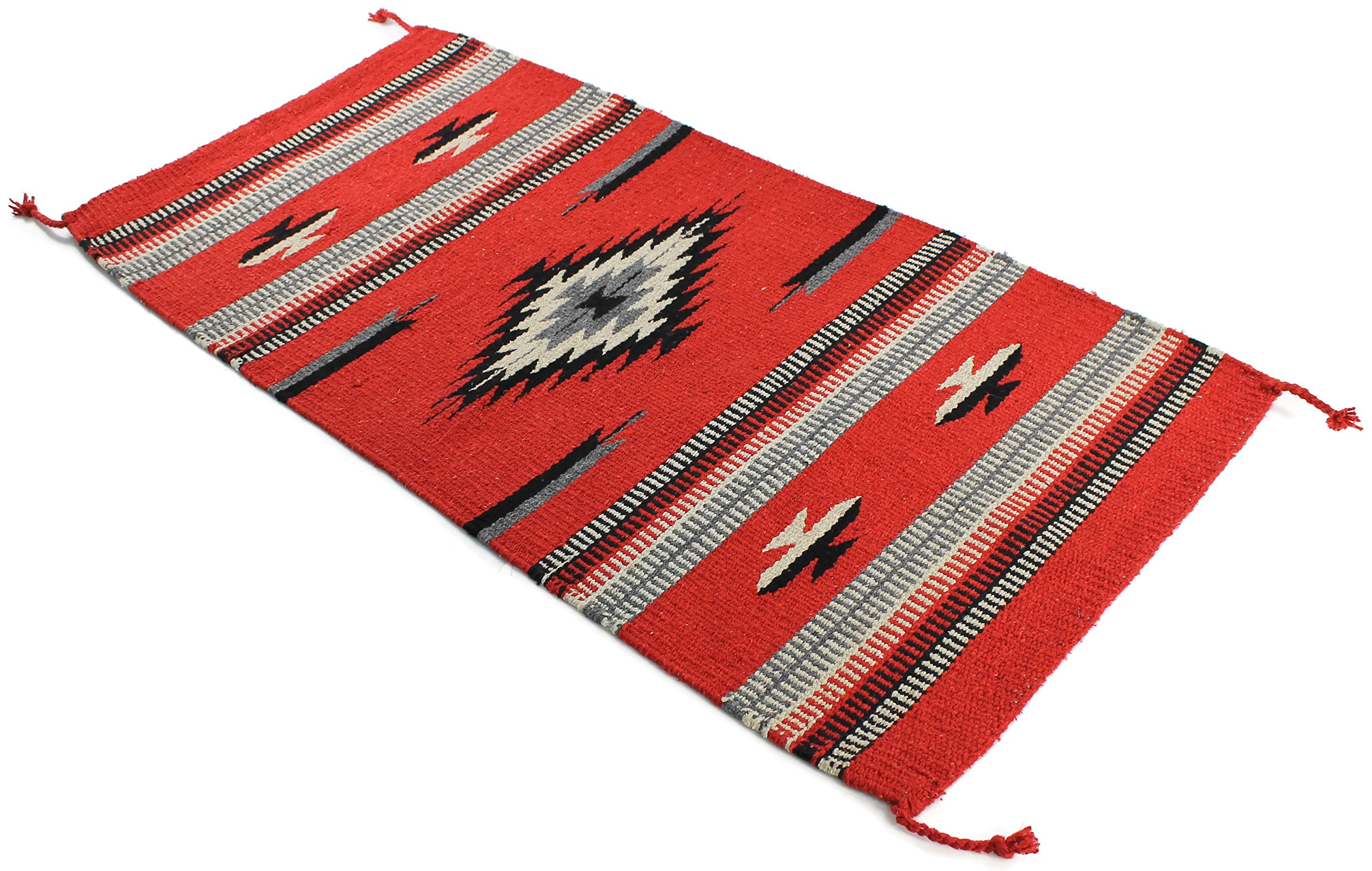 Southwestern Boho Washable Area Rug - Indoor Outdoor Farmhouse Decor Rug - Western Style for Living Room, Dining, Bedroom - Red/Black Center Diamond Design 32x64 Inches - Perfect for Patio, Dorm, or Cabin Decor